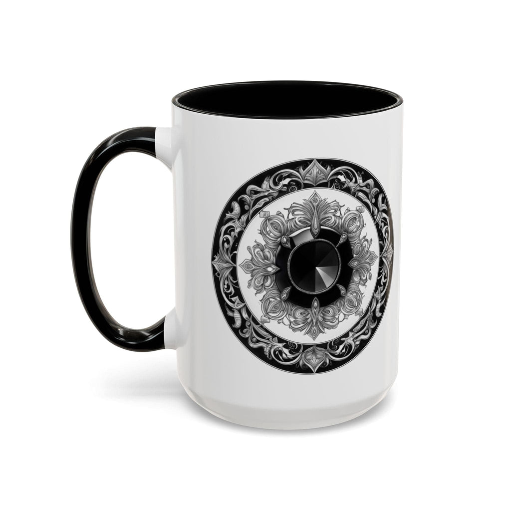 Printify Mug 15oz / Black Black Tourmaline Gemstone Coffee Mug with Grounding Quote and QR Code Perfect Crystal Shield for Home and Office Unique Drinkware