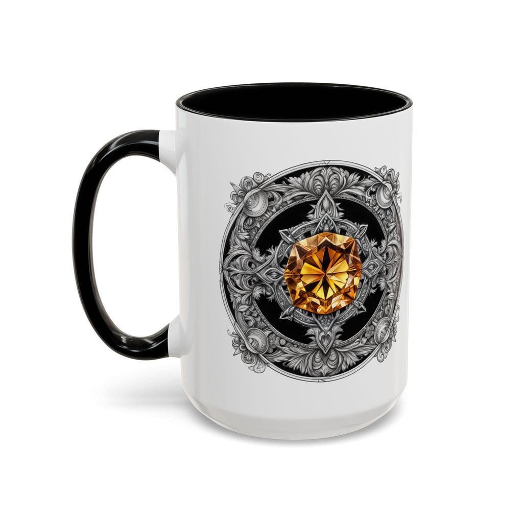 Printify Mug 15oz / Black Citrine Crystal Coffee Mug with Positive Quote and QR Code for Motivational Video Ideal Gift for Gemstone Optimists and Dreamers