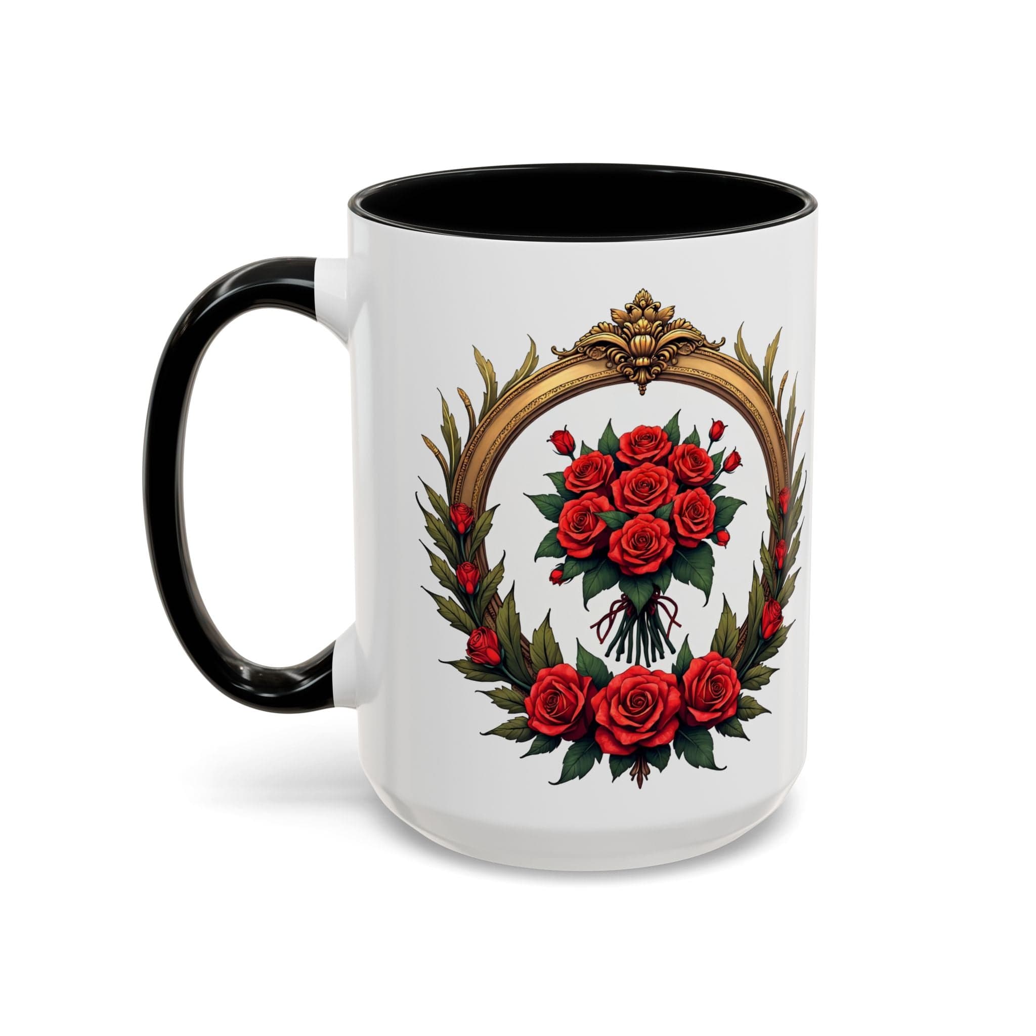 Printify Mug 15oz / Black Floral Fantasy Mug Bright and Cheerful Gift for Loved Ones Romantic Present Celebrate Lovers Beautiful Moments QR Quote Video Keepsake