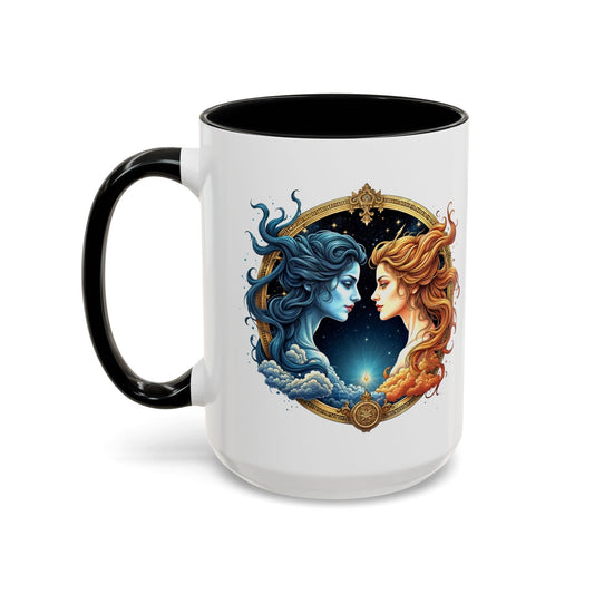 Printify Mug 15oz / Black Gemini Zodiac Coffee Mug with Inspirational Quote and Smart QR Code Fun Astrology Gift Unique Horoscope Mug for Gemini Lovers