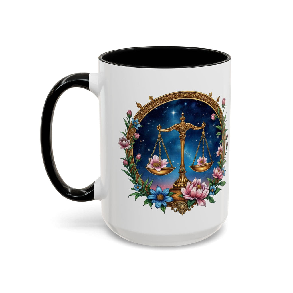 Printify Mug 15oz / Black Libra Zodiac Coffee Mug with Inspirational Quote and Smart QR Code Balanced Astrology Gift Custom Horoscope Lovers Mug for Libra Fans