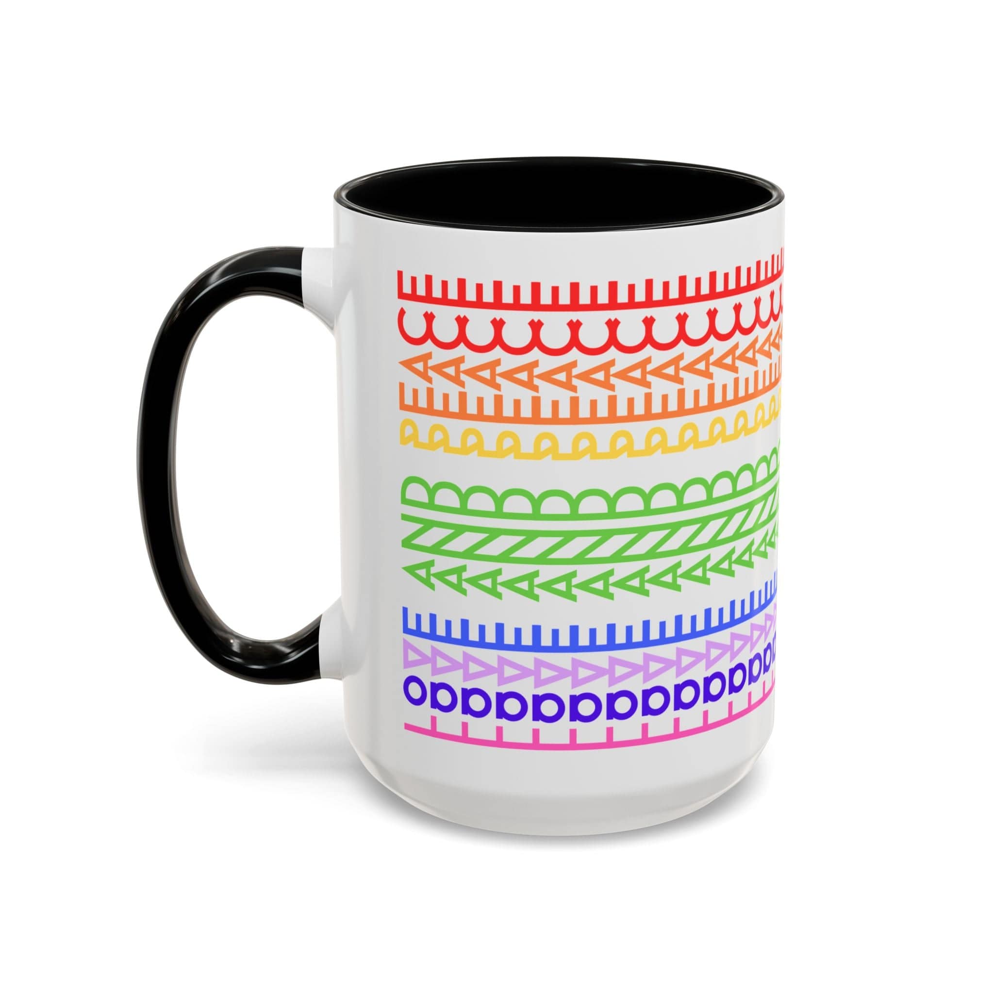 Printify Mug 15oz / Black Love and Peace Rainbow - Hidden Message Mug