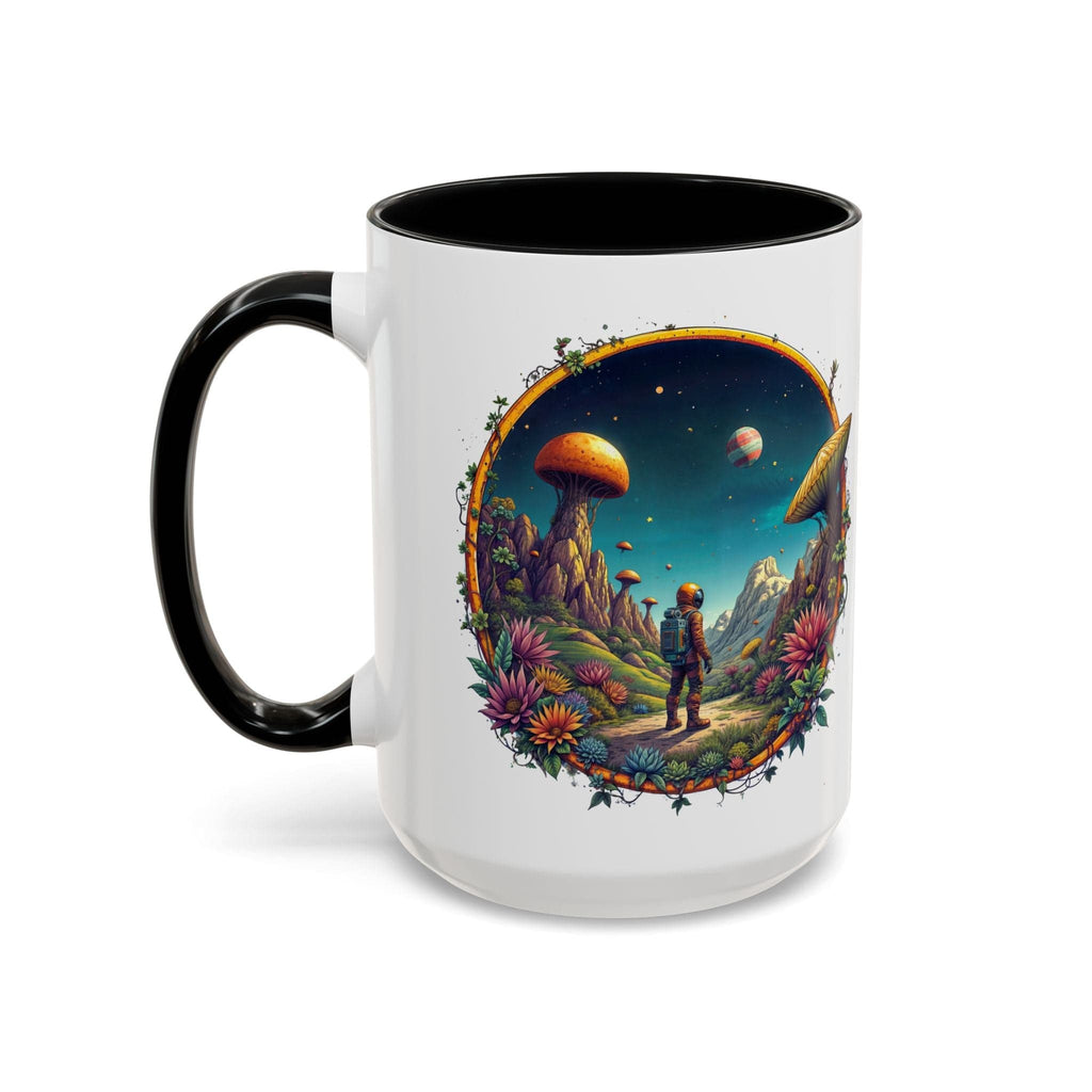 Printify Mug 15oz / Black Mug - Cosmic Explorer - UFO & Cosmic QR Code Quote Video