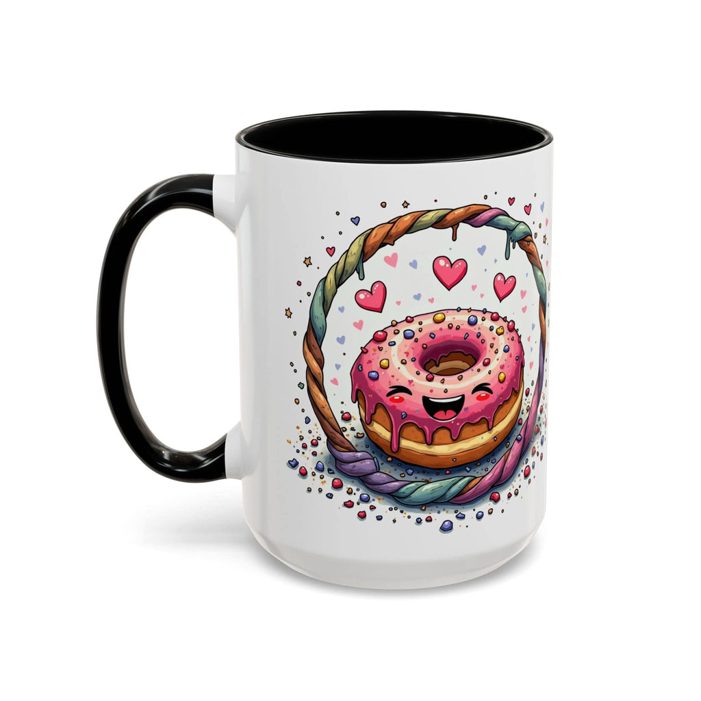 Printify Mug 15oz / Black Mug - Donut Worry - Love & Fun Mug with QR Code Quote Video