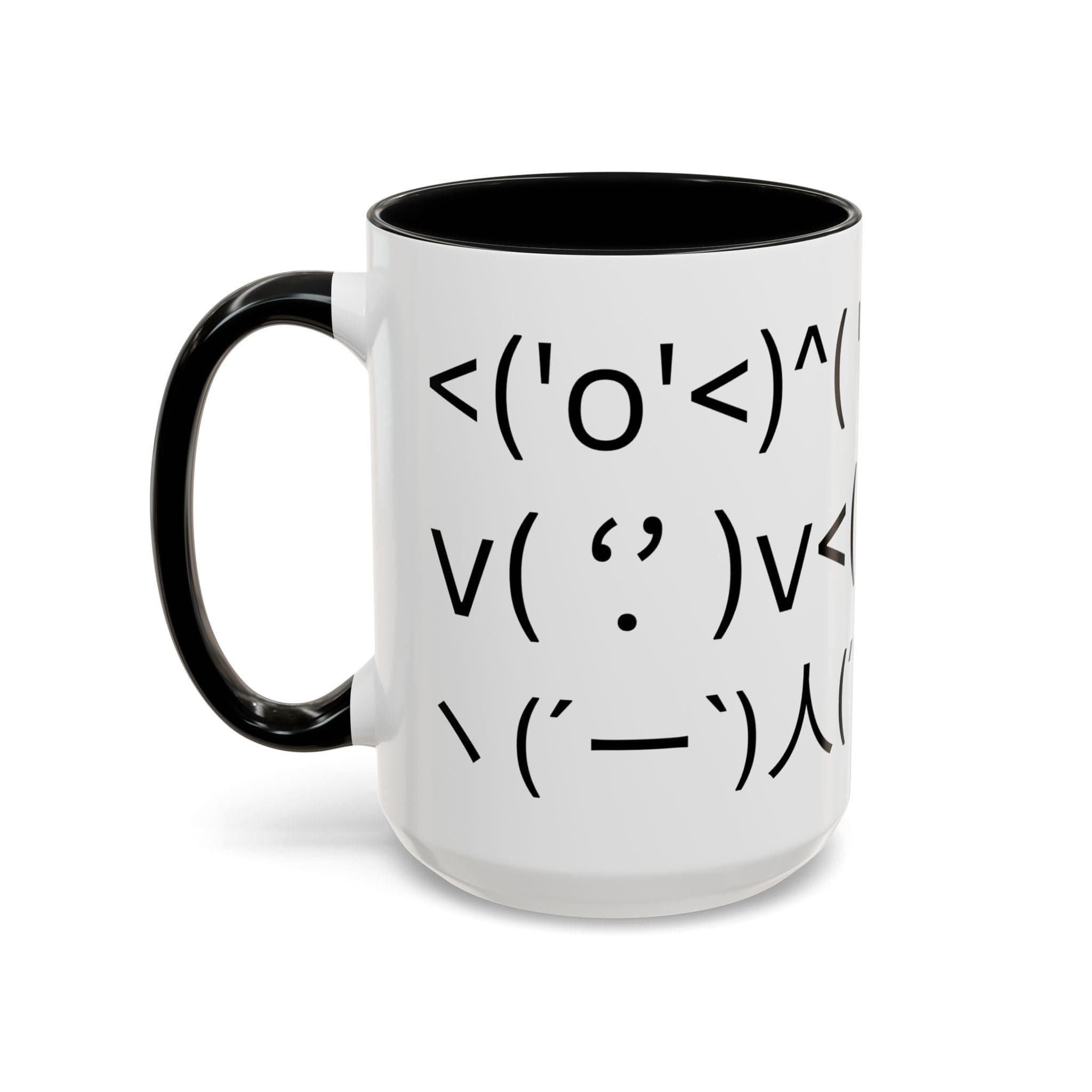 Printify Mug 15oz / Black Mug - ^( '-' )^ Emoticon - Hidden Message