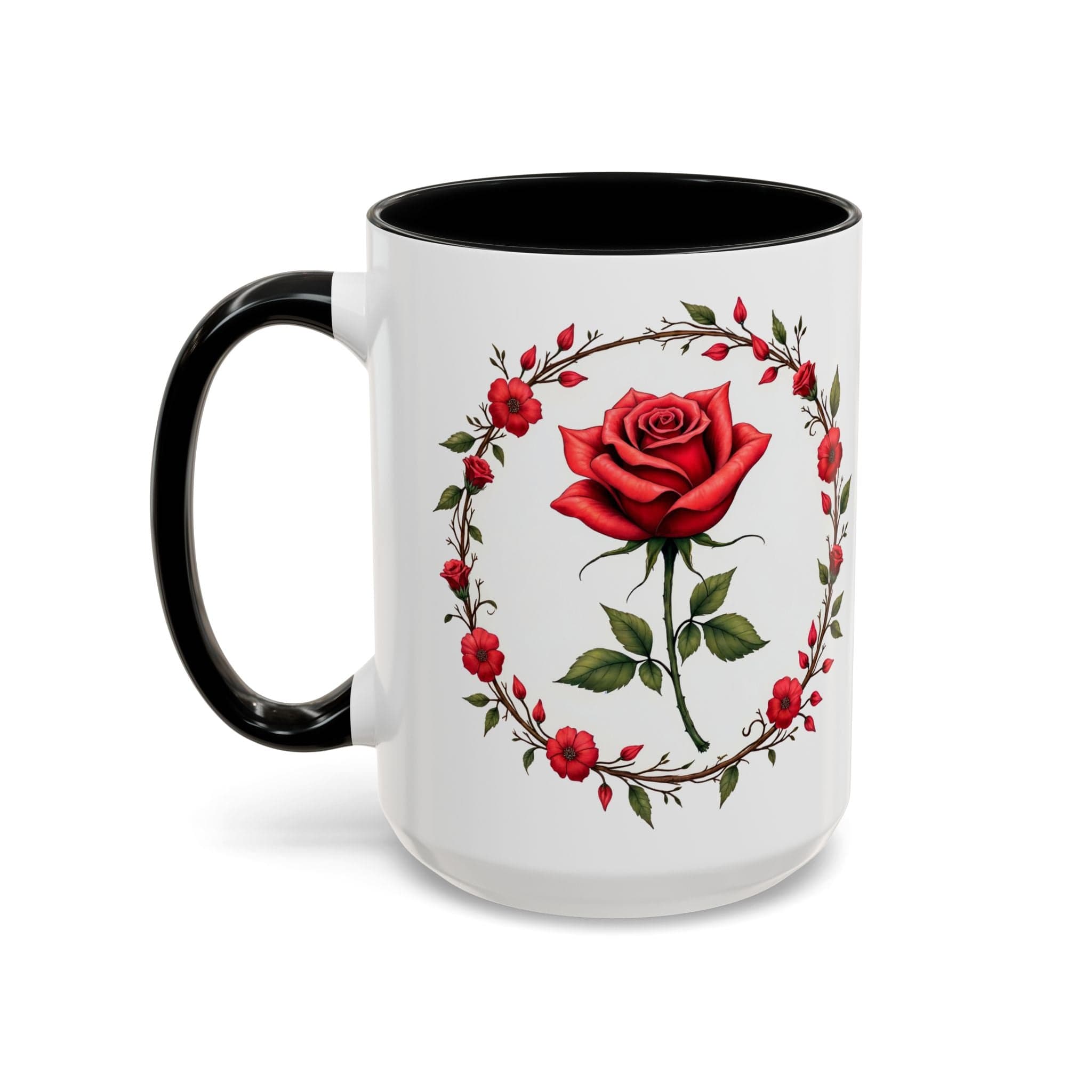 Printify Mug 15oz / Black Mug - Petal Passion - Love & Romance QR Code Quote Video