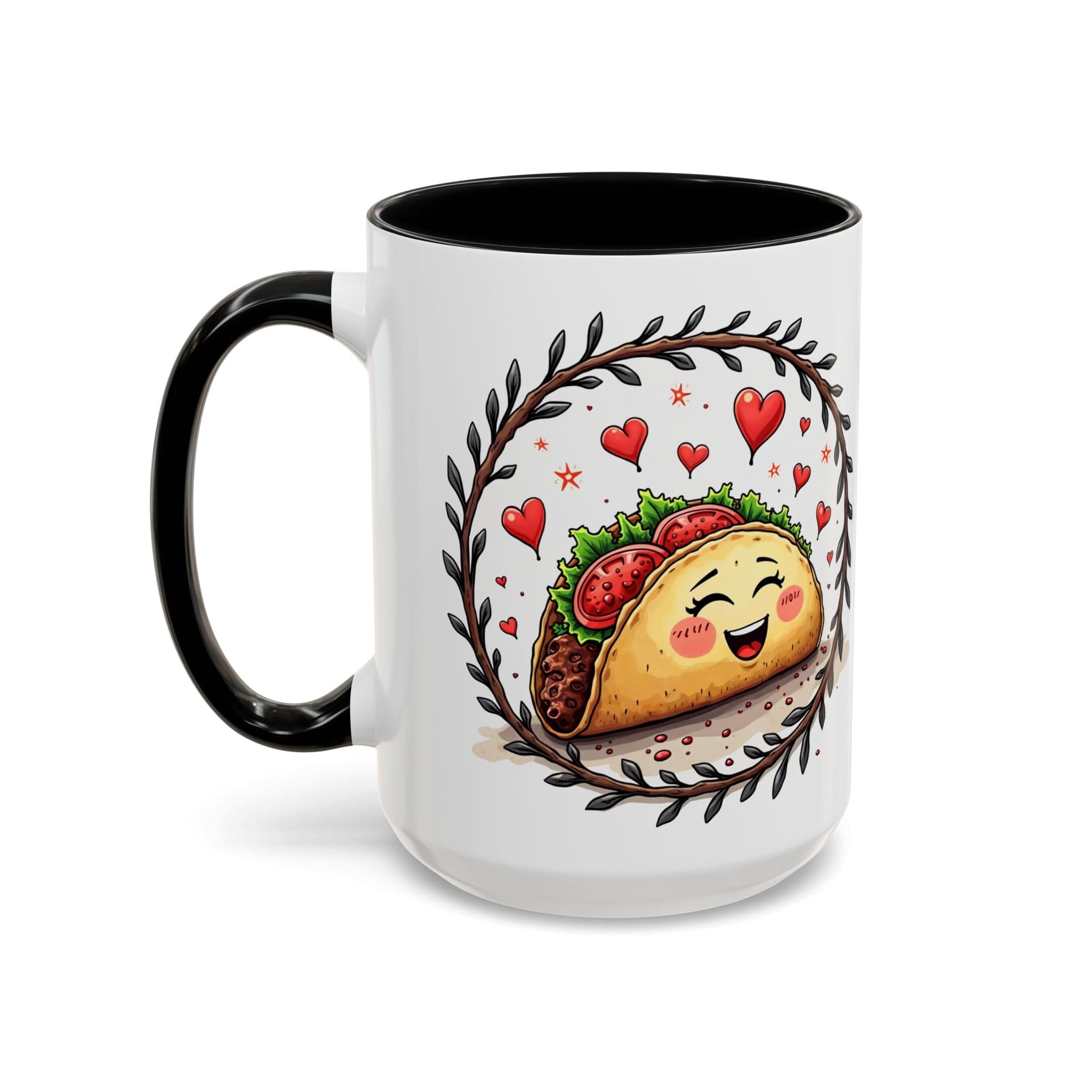 Printify Mug 15oz / Black Mug - Taco 'Bout Love - Love & Fun Mug with QR Code Quote Video
