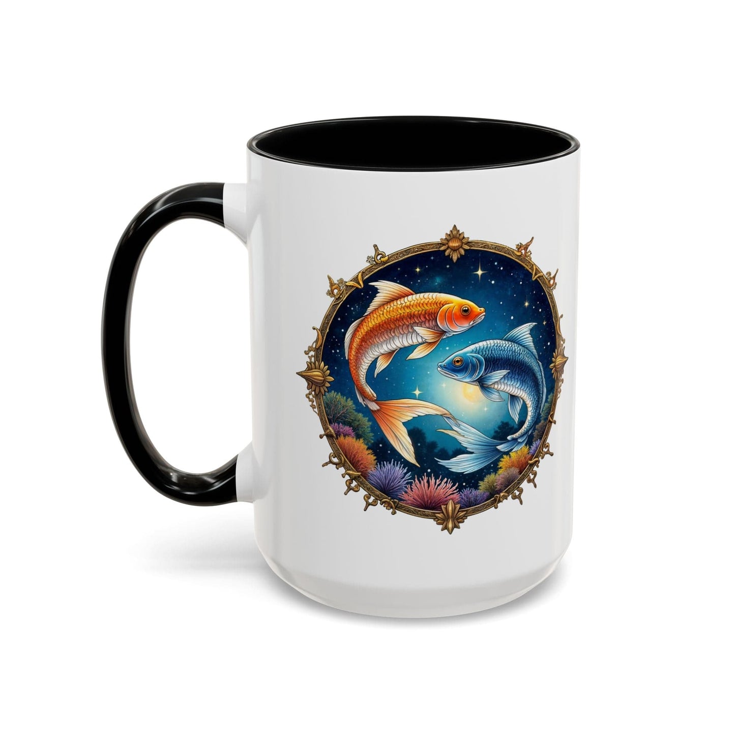 Printify Mug 15oz / Black Pisces Zodiac Coffee Mug with Inspirational Quote and Smart QR Code Dreamy Astrology Gift Custom Horoscope Mug for Pisces Fans