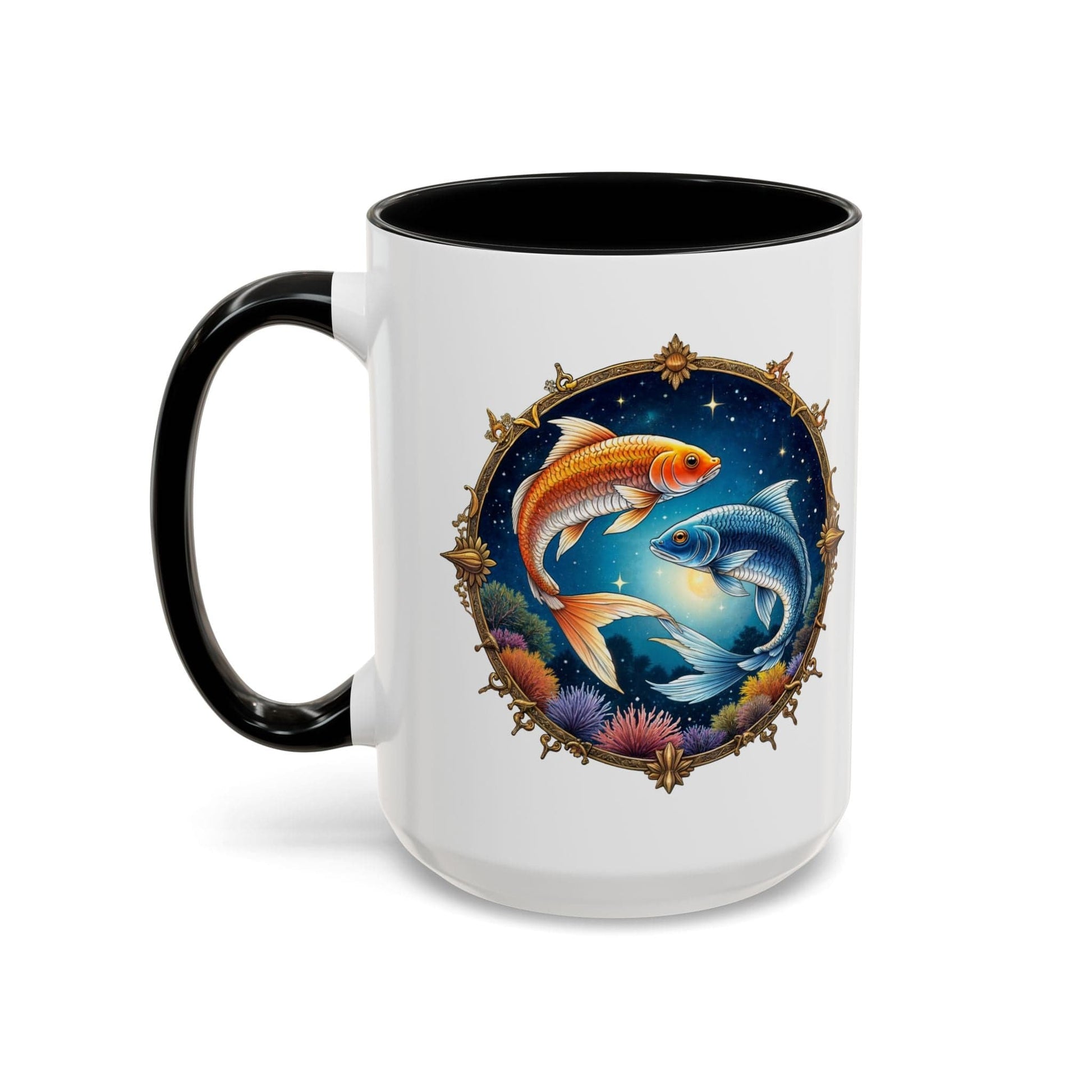 Printify Mug 15oz / Black Pisces Zodiac Coffee Mug with Inspirational Quote and Smart QR Code Dreamy Astrology Gift Custom Horoscope Mug for Pisces Fans