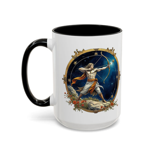 Printify Mug 15oz / Black Sagittarius Zodiac Coffee Mug with Inspirational Quote and Smart QR Code Adventurous Astrology Gift Horoscope Mug for Sagittarius Fans