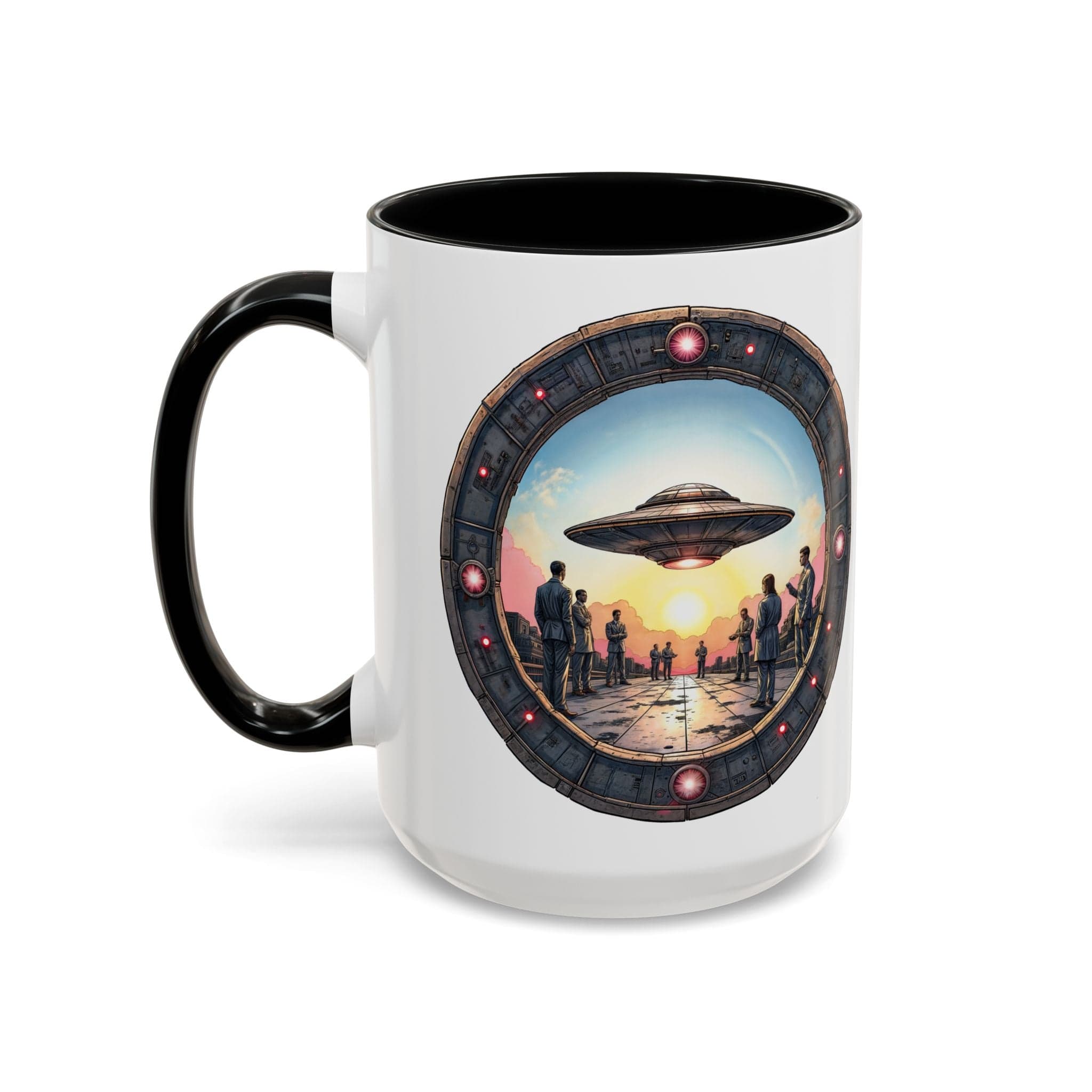 Printify Mug 15oz / Black UFO Coffee Mug with Funny Conspiracy Theory Quotes - for Enthusiasts Who Enjoy Mysterious Area 51 Humor Unique Gift Idea QR Code Quote Video
