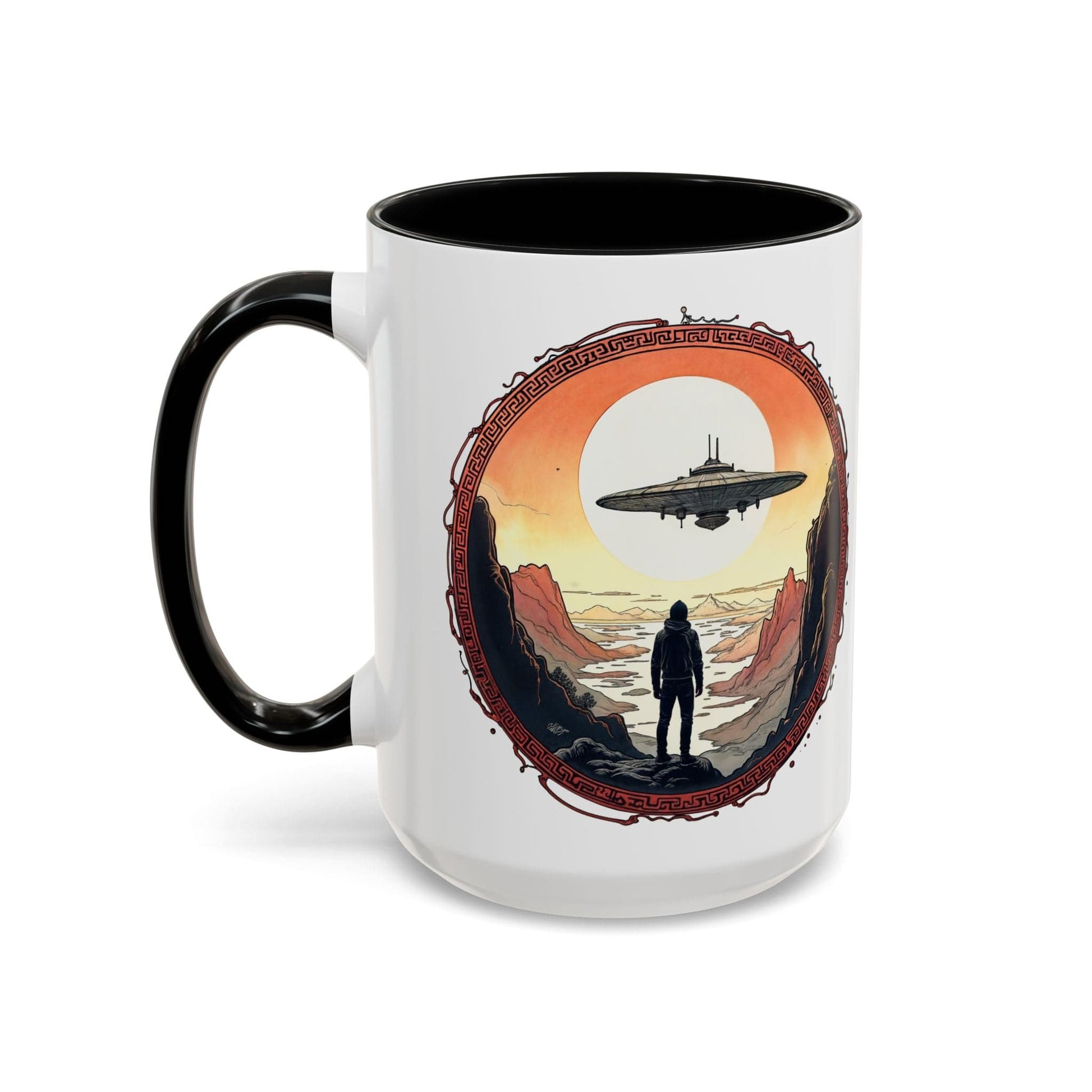 Printify Mug 15oz / Black UFO Coffee Mug with Silly Missing Socks Quote for Skeptical Believers - Who Adore Unique Quirky Hilarious Alien Humor QR Code Quote Video