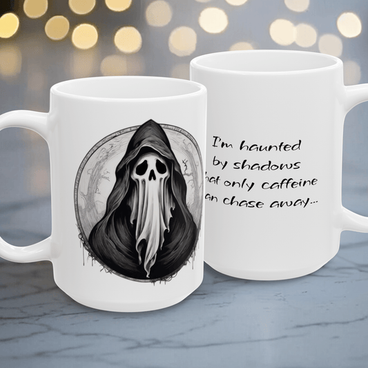 Printify Mug 15oz Ghost Art Ceramic Mug, Motivational Quote Coffee Cup, Gift for Coffee Lovers, Unique Home Decor, Inspirational Beverage, Halloween Mug,