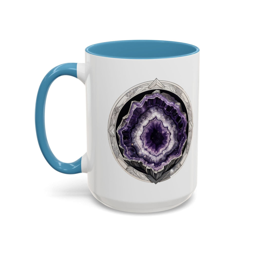 Printify Mug 15oz / Light Blue Amethyst Gemstone Coffee Mug with Inspirational Quote and QR Code Perfect Gift for Mindfulness Lovers and Crystal Spiritual Seekers