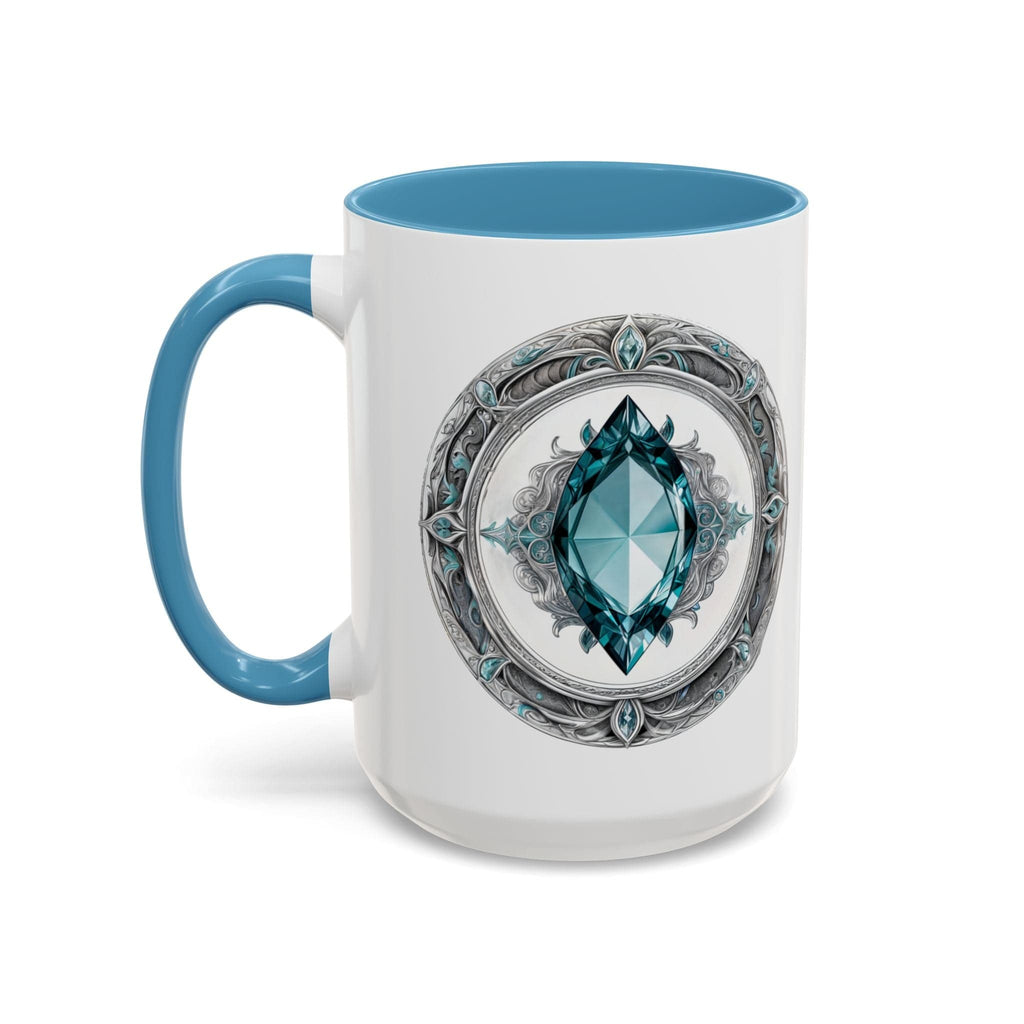 Printify Mug 15oz / Light Blue Aquamarine Crystal Coffee Mug with Soothing Quote and QR Code Great Gift for Ocean Lovers Gemstone and Meditation Enthusiasts
