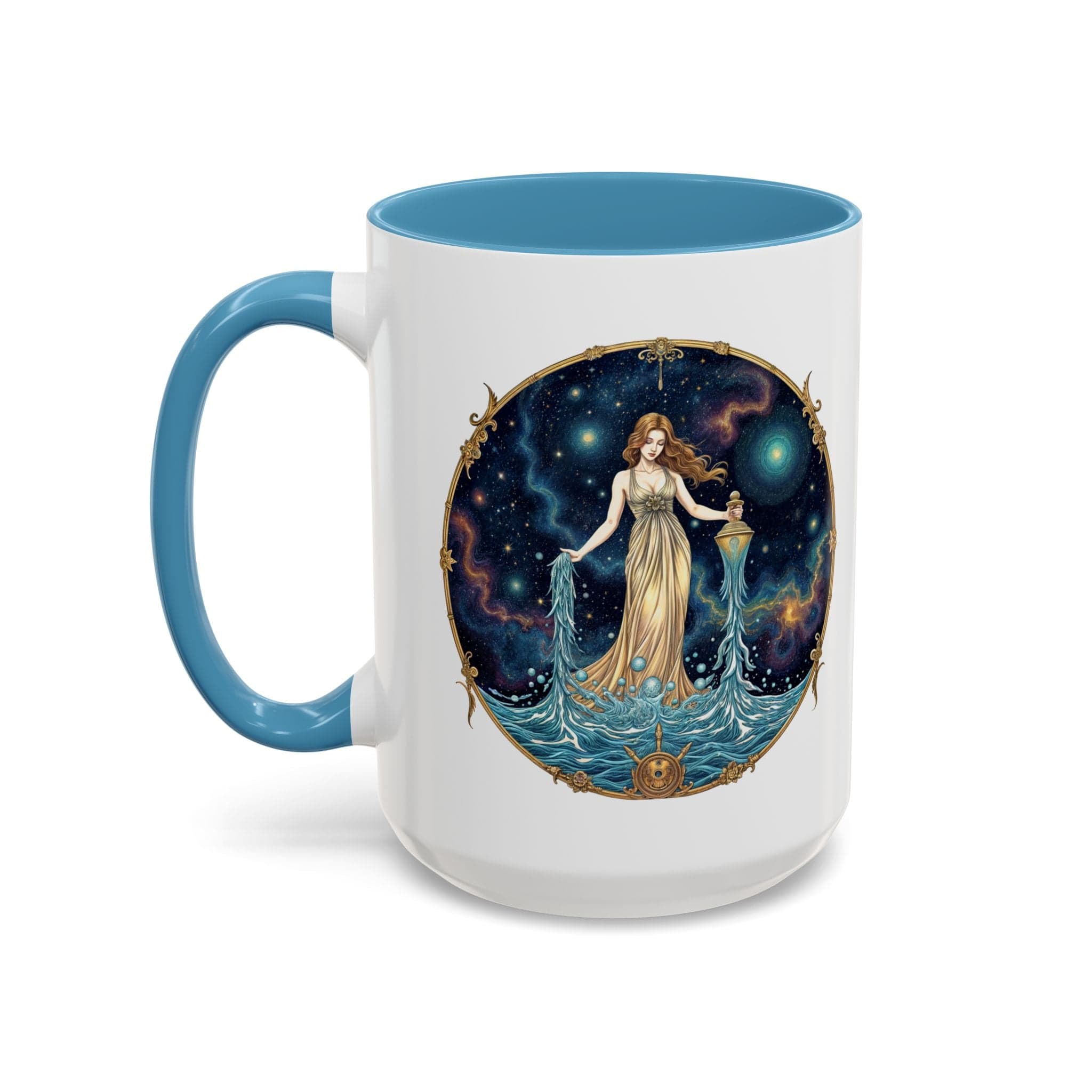 Printify Mug 15oz / Light Blue Aquarius Zodiac Coffee Mug with Inspirational Quote and Smart QR Code Trendy Astrology Gift Personalized Horoscope Mug for Aquarius Lovers