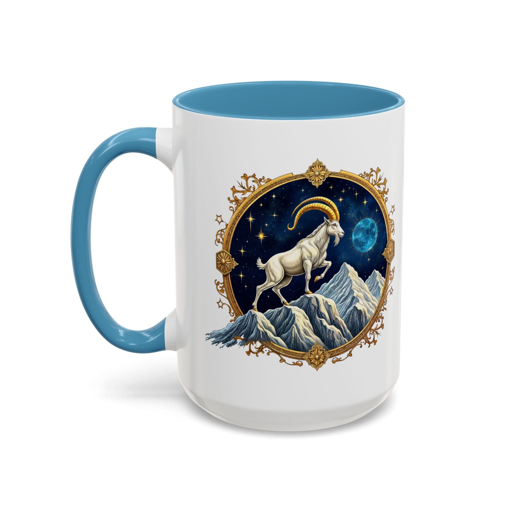 Printify Mug 15oz / Light Blue Capricorn Zodiac Coffee Mug with Inspirational Quote and Smart QR Code Perfect Astrology Gift Unique Capricorn Horoscope Mug for Enthusiasts