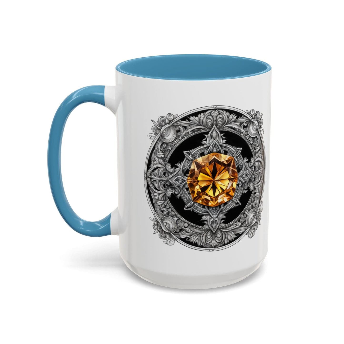 Printify Mug 15oz / Light Blue Citrine Crystal Coffee Mug with Positive Quote and QR Code for Motivational Video Ideal Gift for Gemstone Optimists and Dreamers