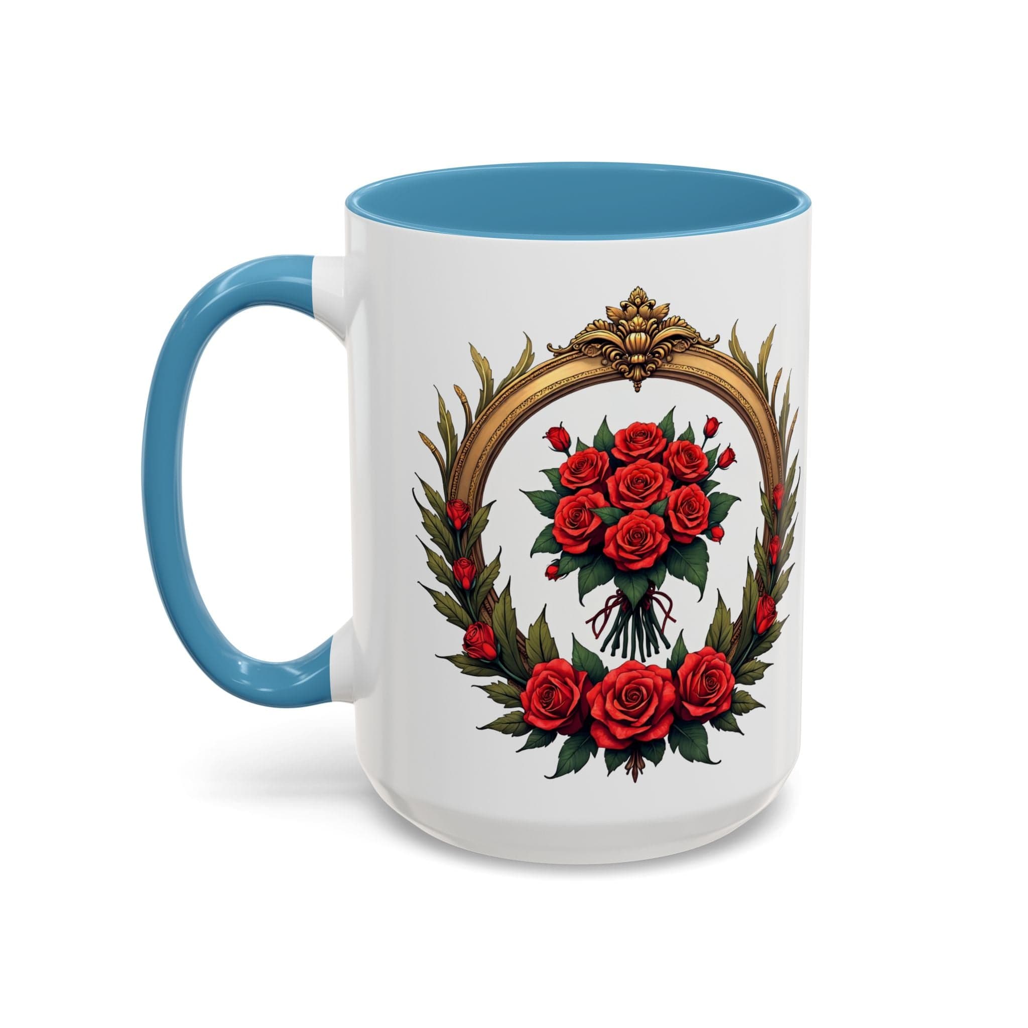 Printify Mug 15oz / Light Blue Floral Fantasy Mug Bright and Cheerful Gift for Loved Ones Romantic Present Celebrate Lovers Beautiful Moments QR Quote Video Keepsake