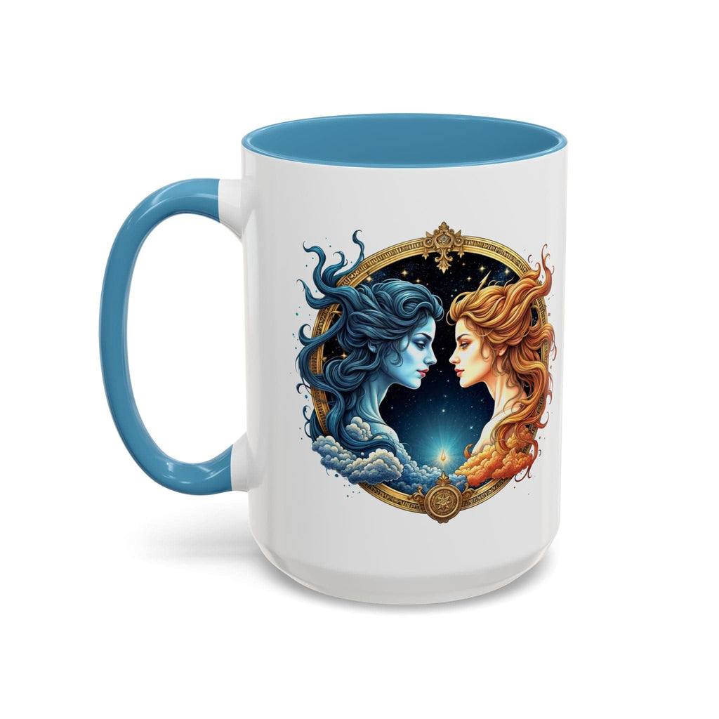 Printify Mug 15oz / Light Blue Gemini Zodiac Coffee Mug with Inspirational Quote and Smart QR Code Fun Astrology Gift Unique Horoscope Mug for Gemini Lovers