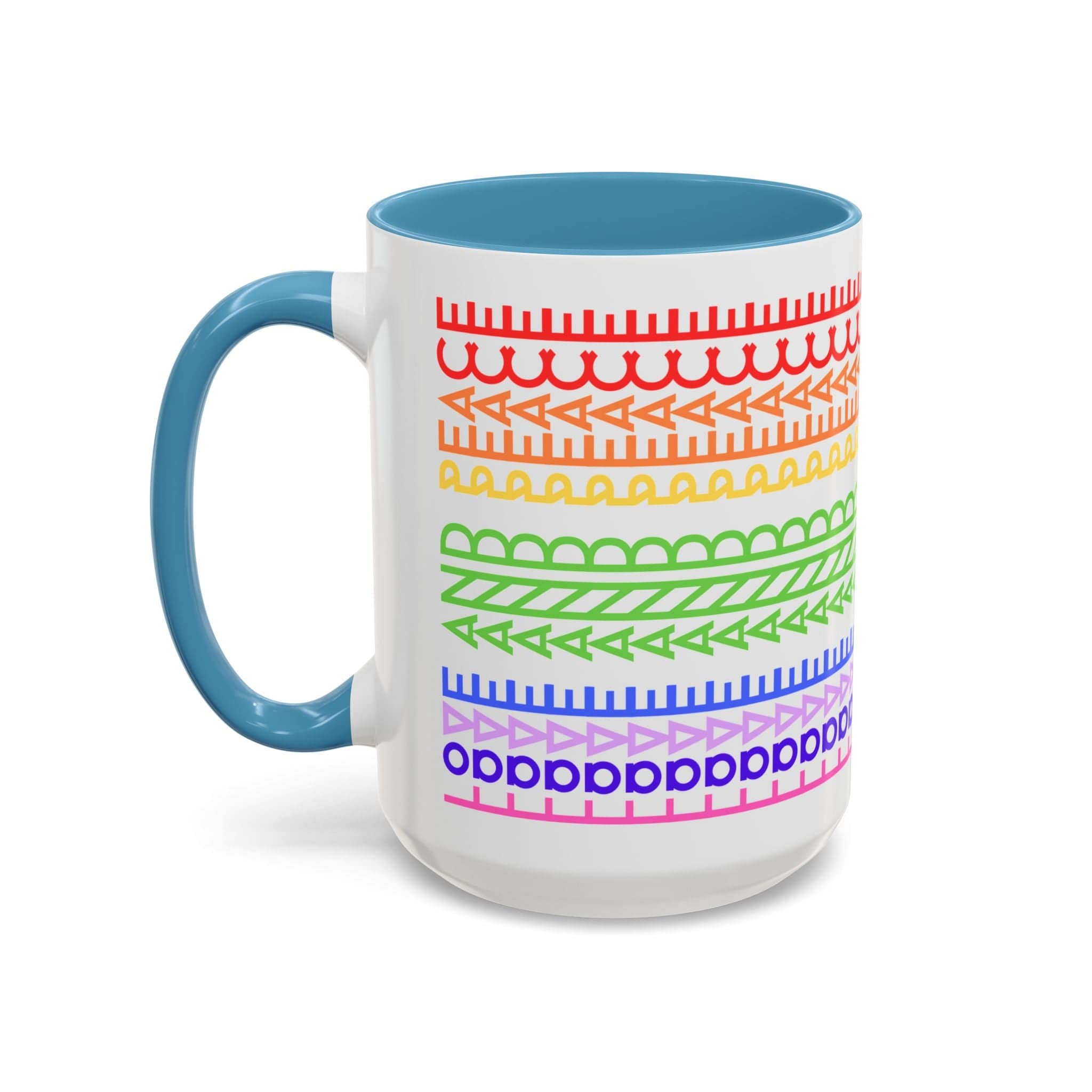 Printify Mug 15oz / Light Blue Love and Peace Rainbow - Hidden Message Mug