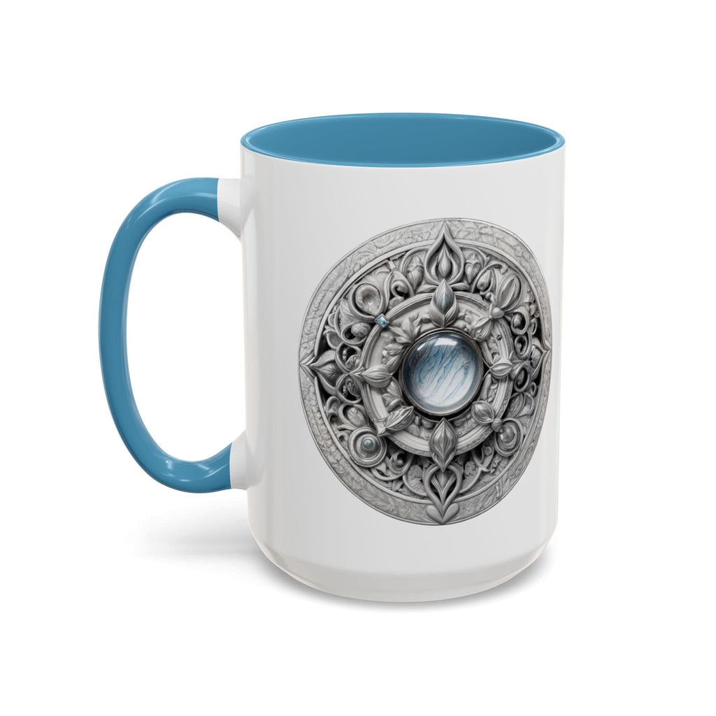 Printify Mug 15oz / Light Blue Moonstone Gemstone Coffee Mug with Empowering Quote and QR Code Perfect for Mystics and Creative Spirits Beautiful Crystal Lovers