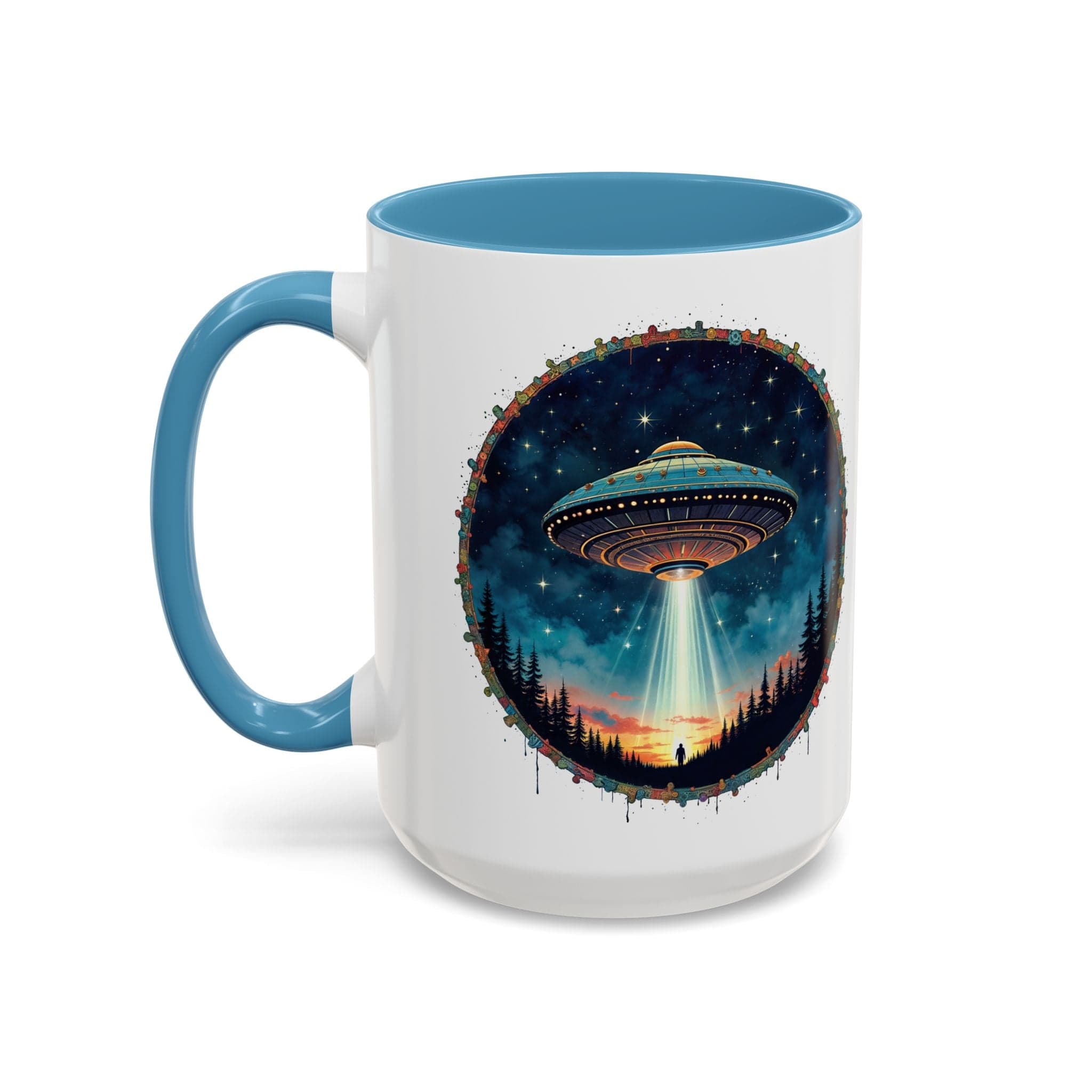 Printify Mug 15oz / Light Blue Mug - Aliens Are Here - UFO & Cosmic QR Code Quote Video
