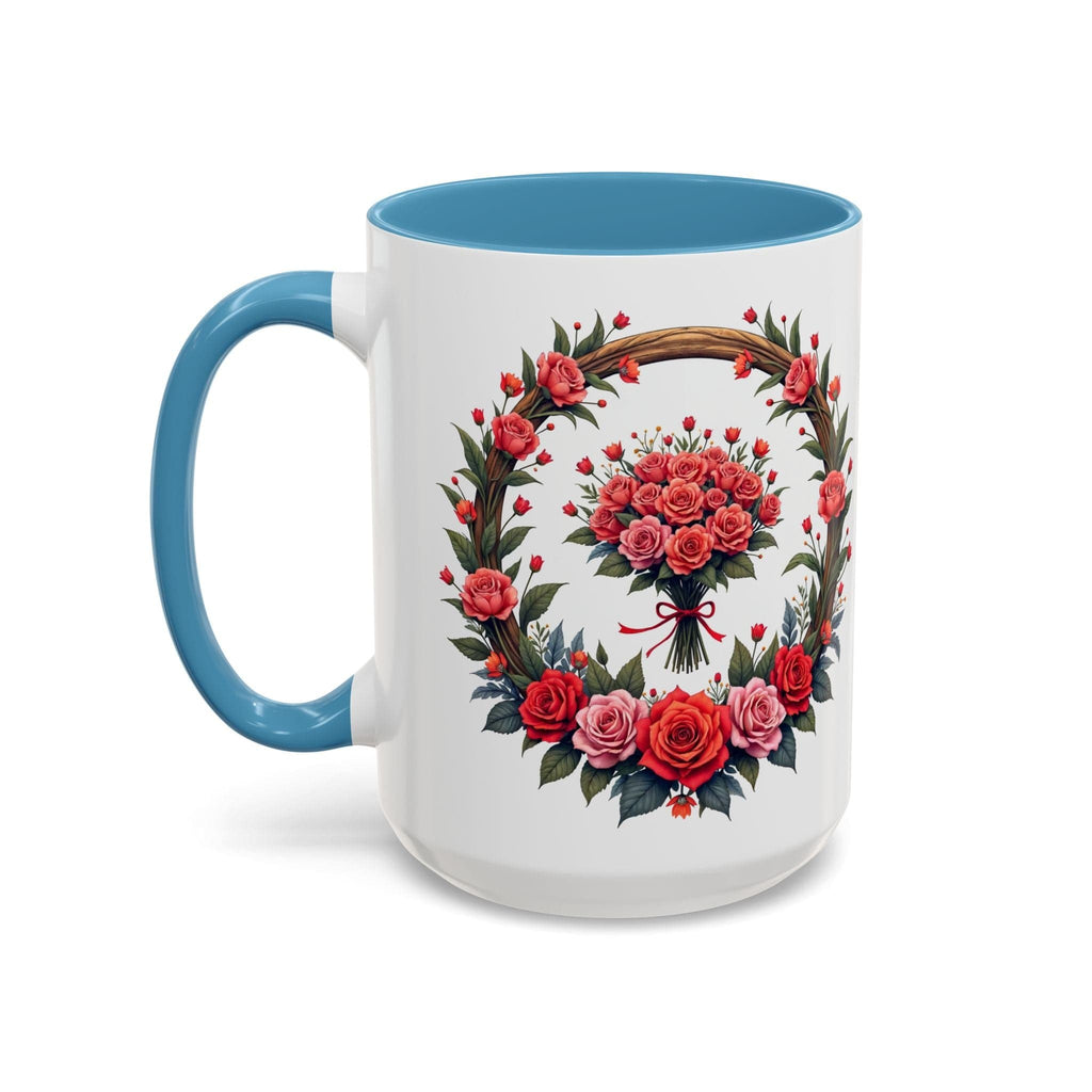 Printify Mug 15oz / Light Blue Mug - Blooming Love - Love & Romance QR Code Quote Video