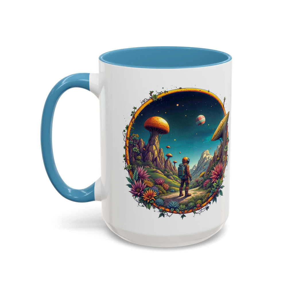 Printify Mug 15oz / Light Blue Mug - Cosmic Explorer - UFO & Cosmic QR Code Quote Video