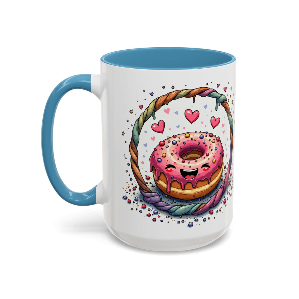 Printify Mug 15oz / Light Blue Mug - Donut Worry - Love & Fun Mug with QR Code Quote Video