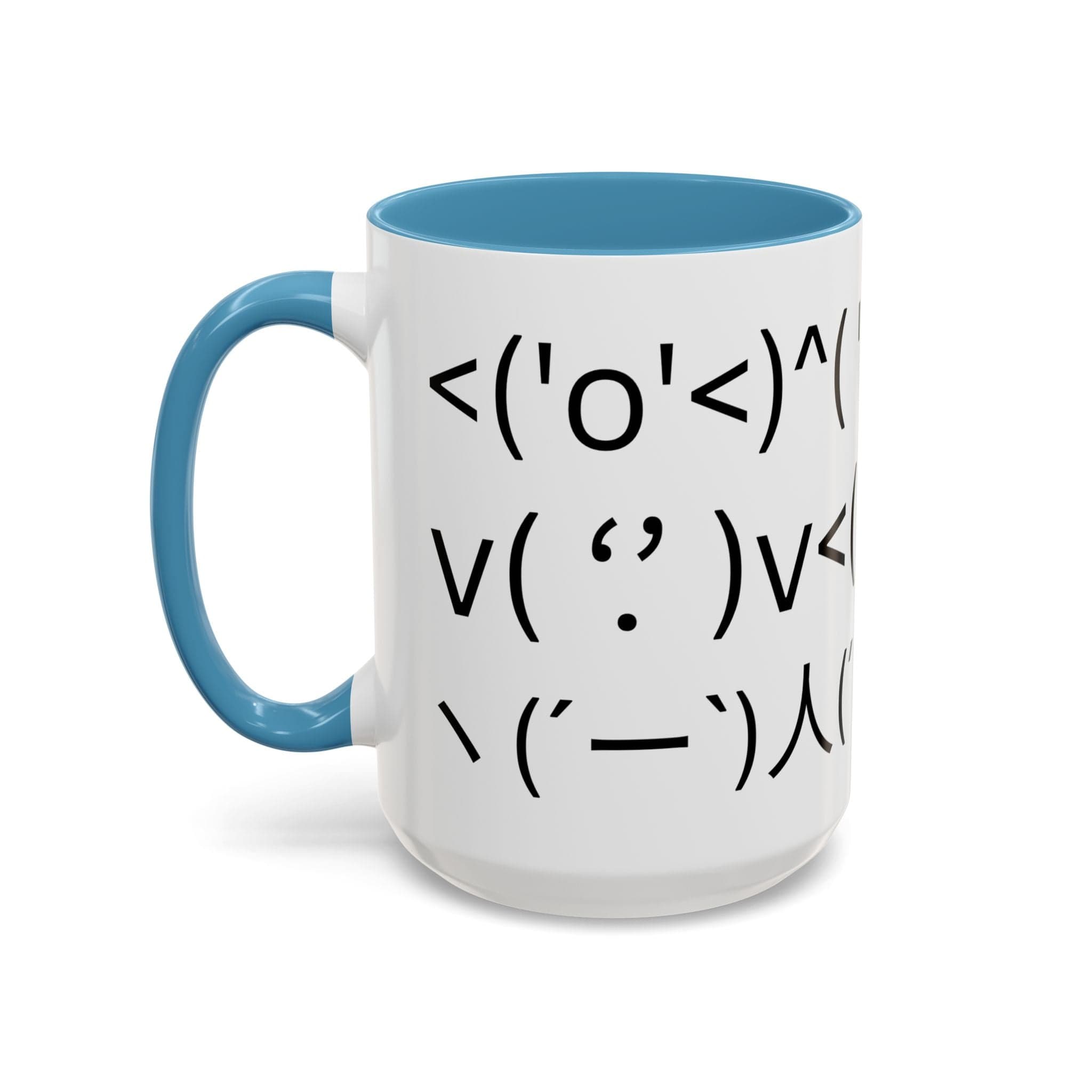 Printify Mug 15oz / Light Blue Mug - ^( '-' )^ Emoticon - Hidden Message