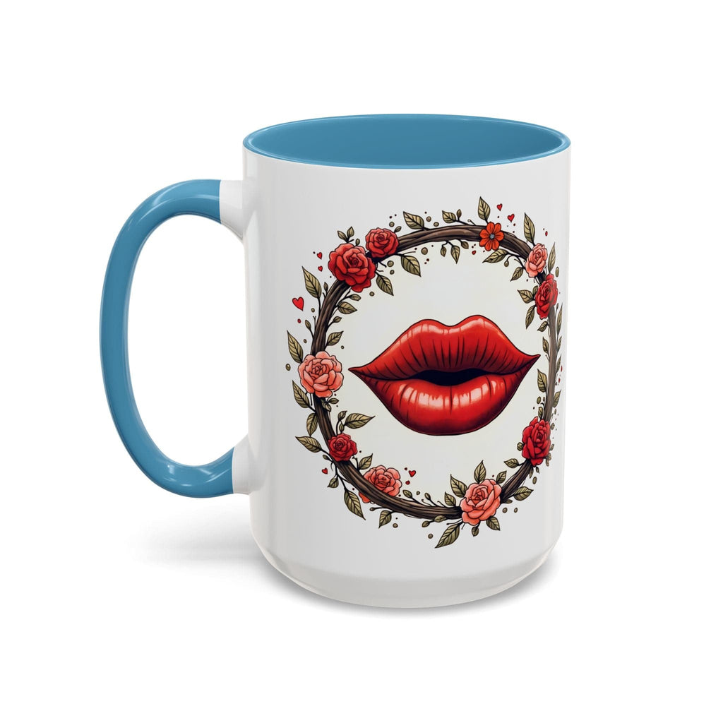Printify Mug 15oz / Light Blue Mug - Kiss Me - Love & Romance QR Code Quote Video