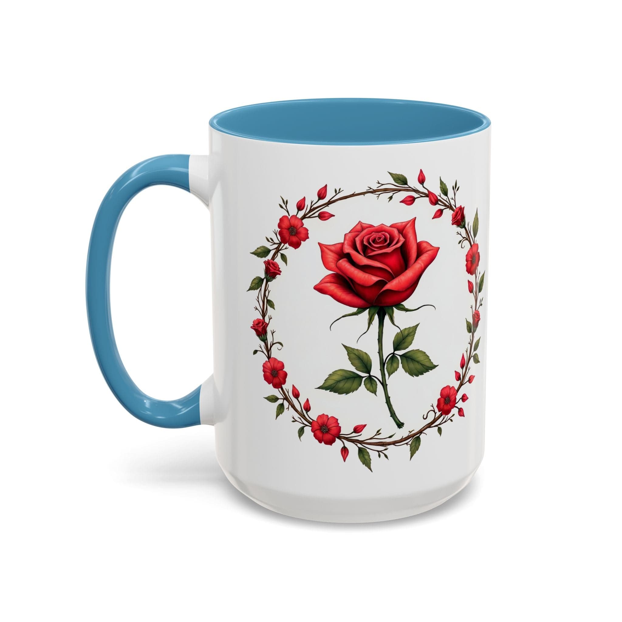 Printify Mug 15oz / Light Blue Mug - Petal Passion - Love & Romance QR Code Quote Video
