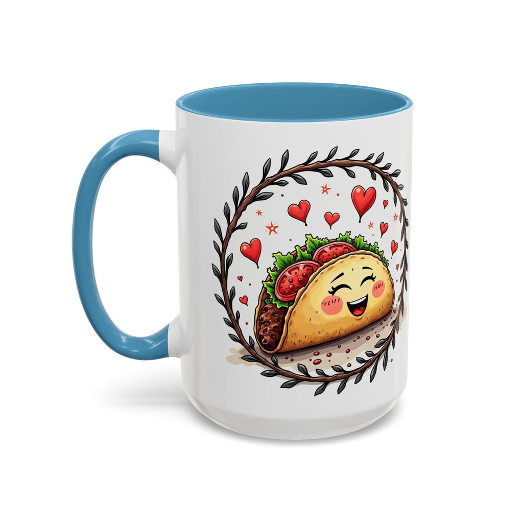 Printify Mug 15oz / Light Blue Mug - Taco 'Bout Love - Love & Fun Mug with QR Code Quote Video