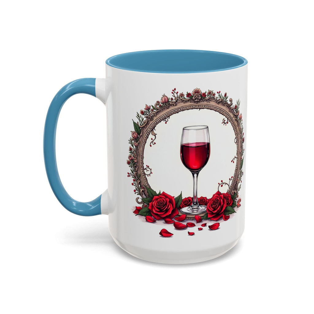 Printify Mug 15oz / Light Blue Mug - Wine & Dine - Love & Romance QR Code Quote Video