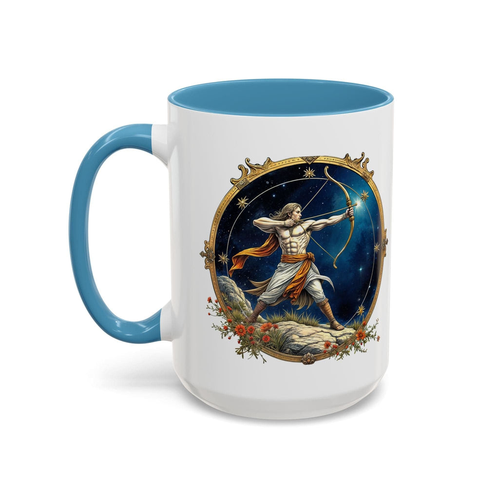 Printify Mug 15oz / Light Blue Sagittarius Zodiac Coffee Mug with Inspirational Quote and Smart QR Code Adventurous Astrology Gift Horoscope Mug for Sagittarius Fans