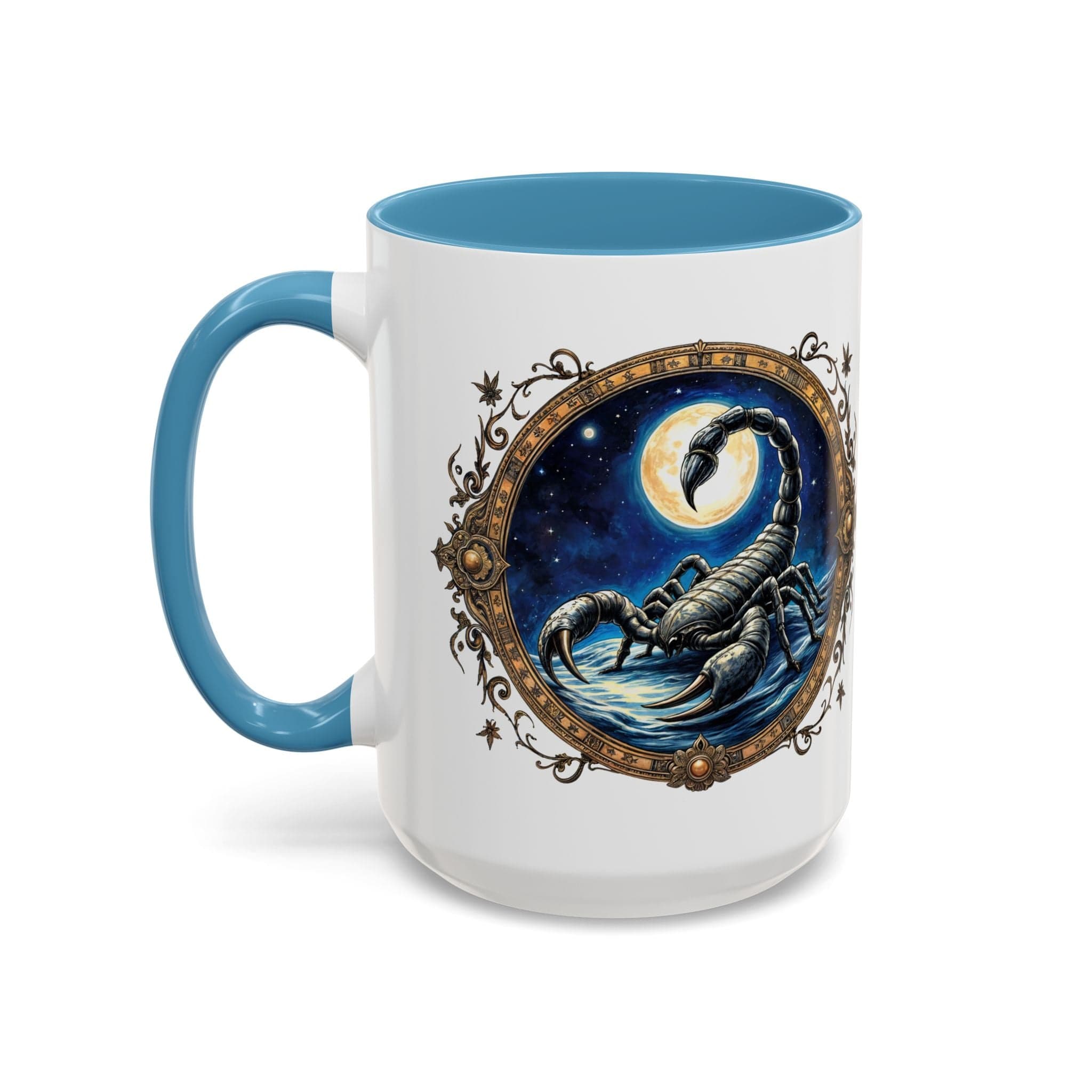Printify Mug 15oz / Light Blue Scorpio Zodiac Coffee Mug with Inspirational Quote and Smart QR Code Mysterious Astrology Gift Unique Horoscope Mug for Scorpio Lovers