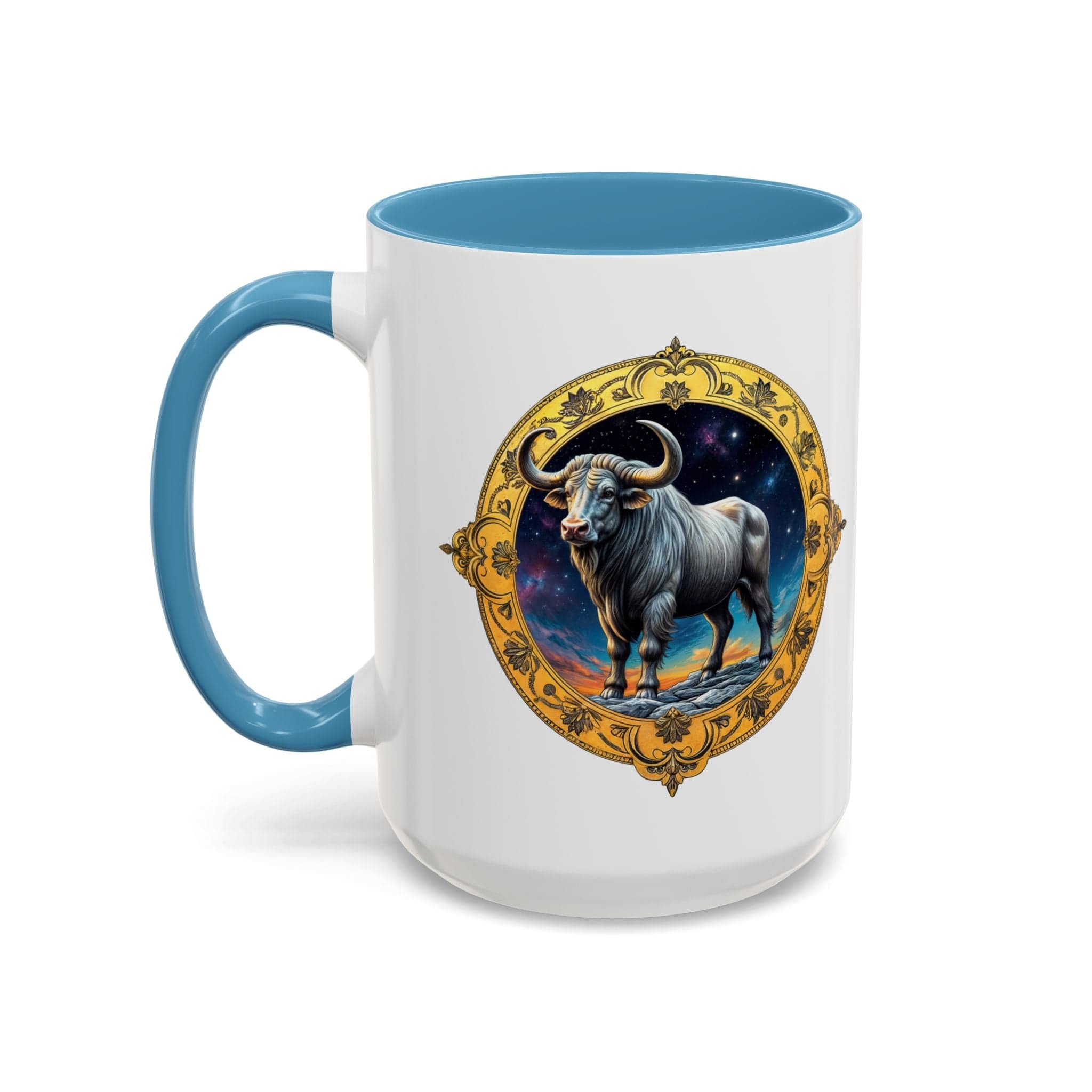 Printify Mug 15oz / Light Blue Taurus Zodiac Coffee Mug with Inspirational Quote and Smart QR Code Charming Astrology Gift Custom Horoscope Mug for Taurus Fans