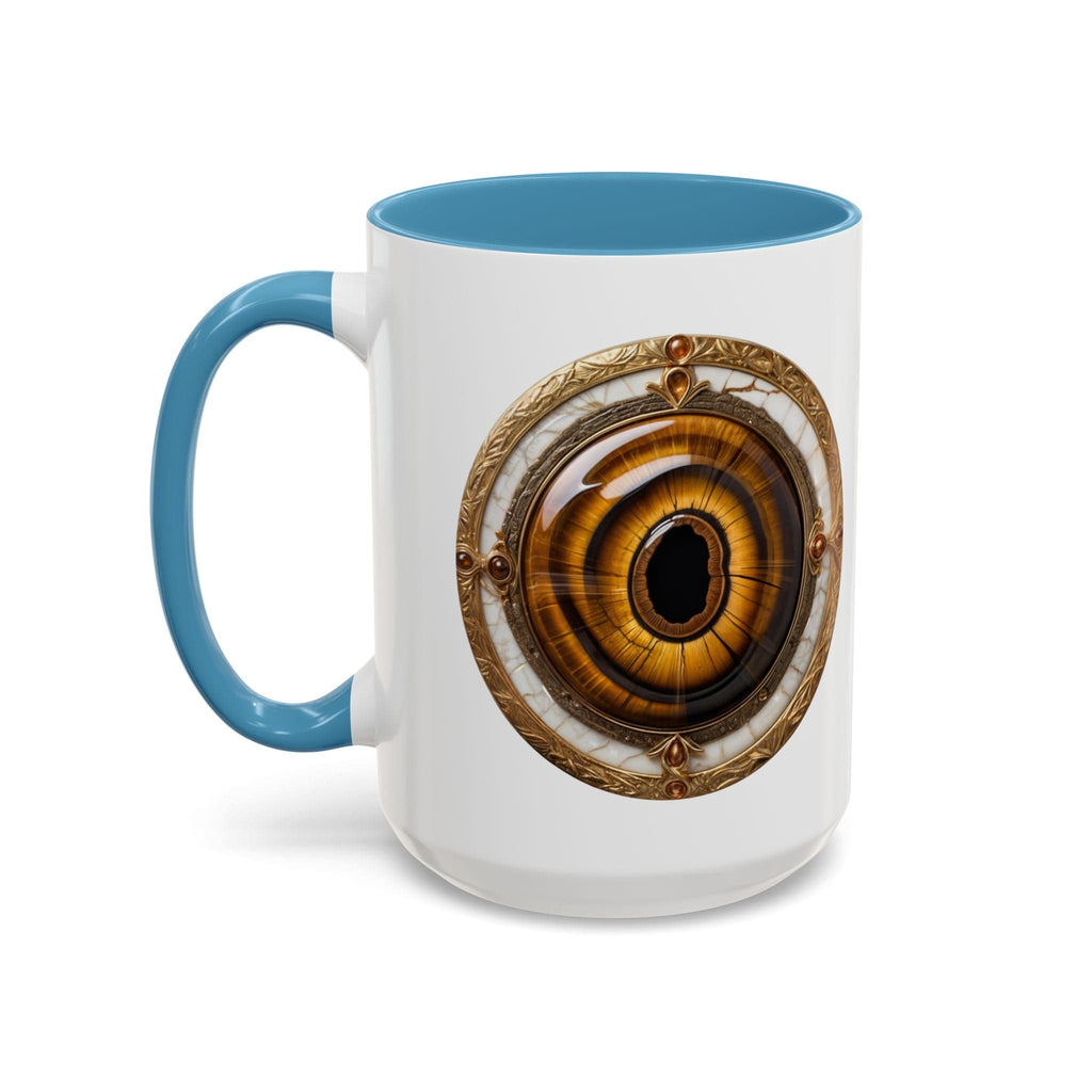 Printify Mug 15oz / Light Blue Tigers Eye Crystal Coffee Mug with Empowering Quote and QR Code Great Gemstone Gift for Adventurers and Goal Setter Lovers