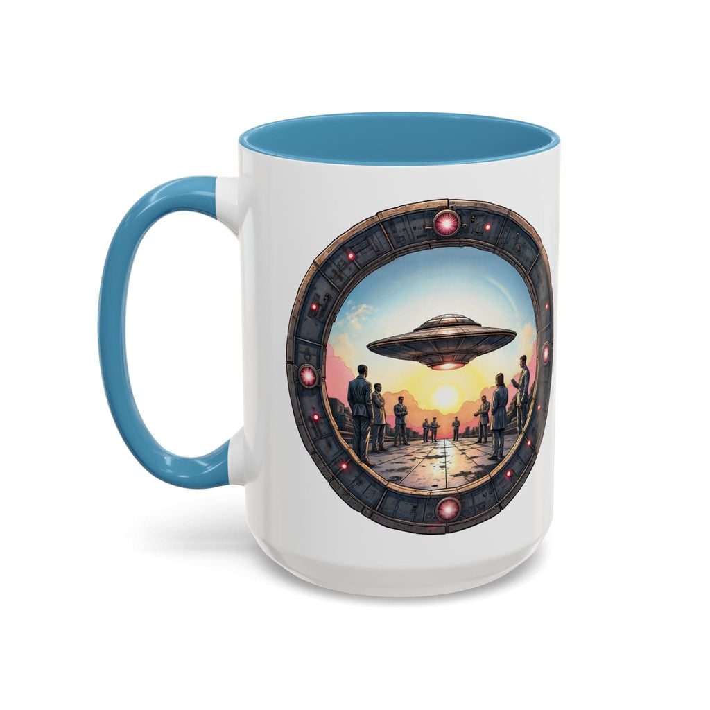 Printify Mug 15oz / Light Blue UFO Coffee Mug with Funny Conspiracy Theory Quotes - for Enthusiasts Who Enjoy Mysterious Area 51 Humor Unique Gift Idea QR Code Quote Video