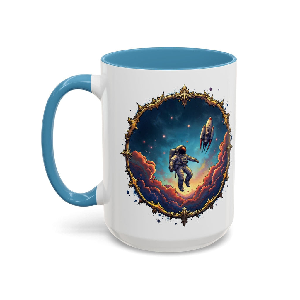 Printify Mug 15oz / Light Blue UFO Coffee Mug with Happy Hour Quotes for Intergalactic Travelers - Who Love Quirky Gift Funny Space-Themed Puns for All QR Code Quote Video