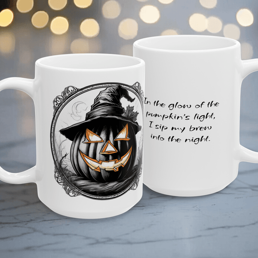 Printify Mug 15oz Motivational Jack-o-lantern Pumpkin Ceramic Mug, Gift for Coffee Lovers, Halloween Home Decor, Inspirational Beverage Cup, Halloween Mug,
