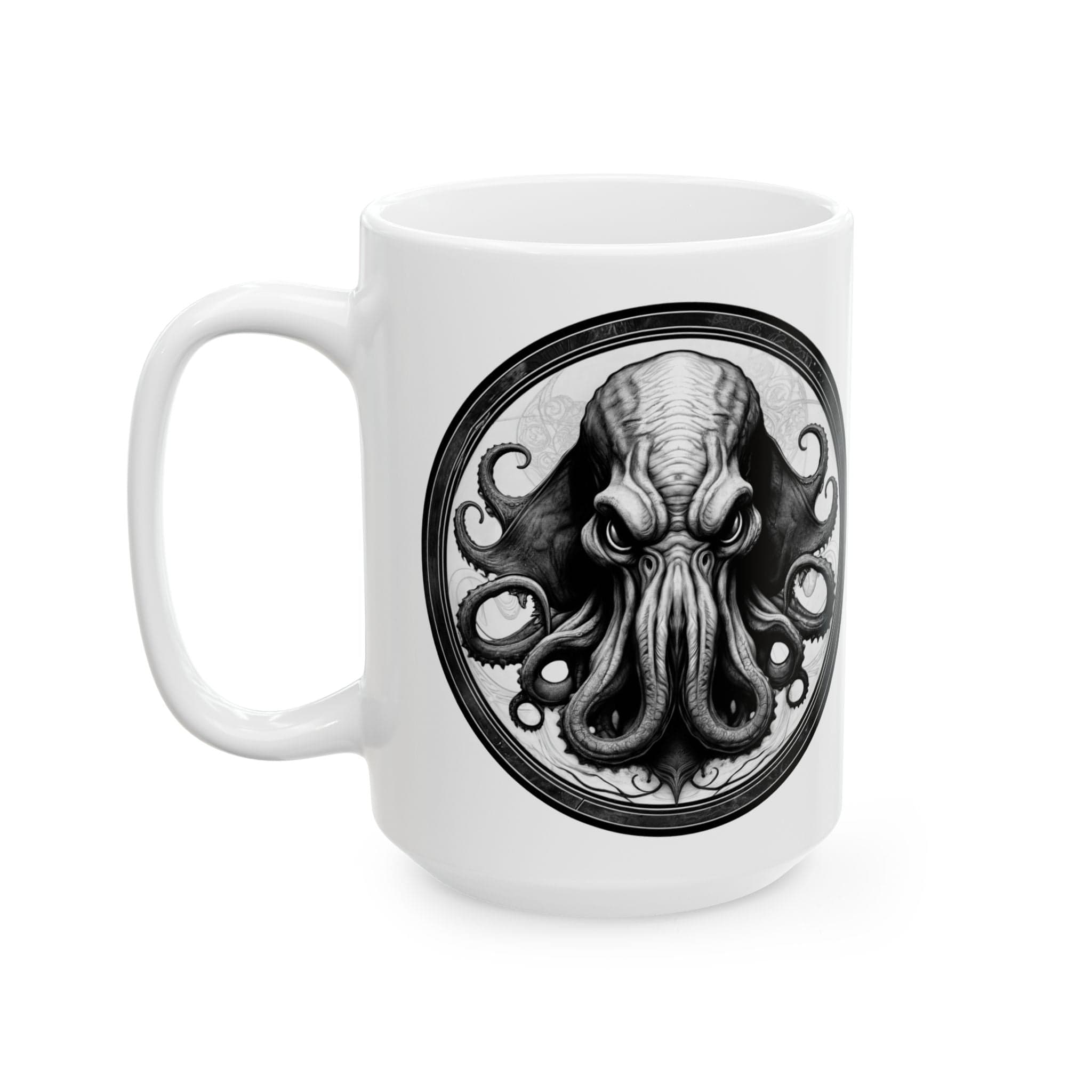 Printify Mug 15oz Mug - Cthulhu - Heroes & Quests Motivational QR Code Quote Video
