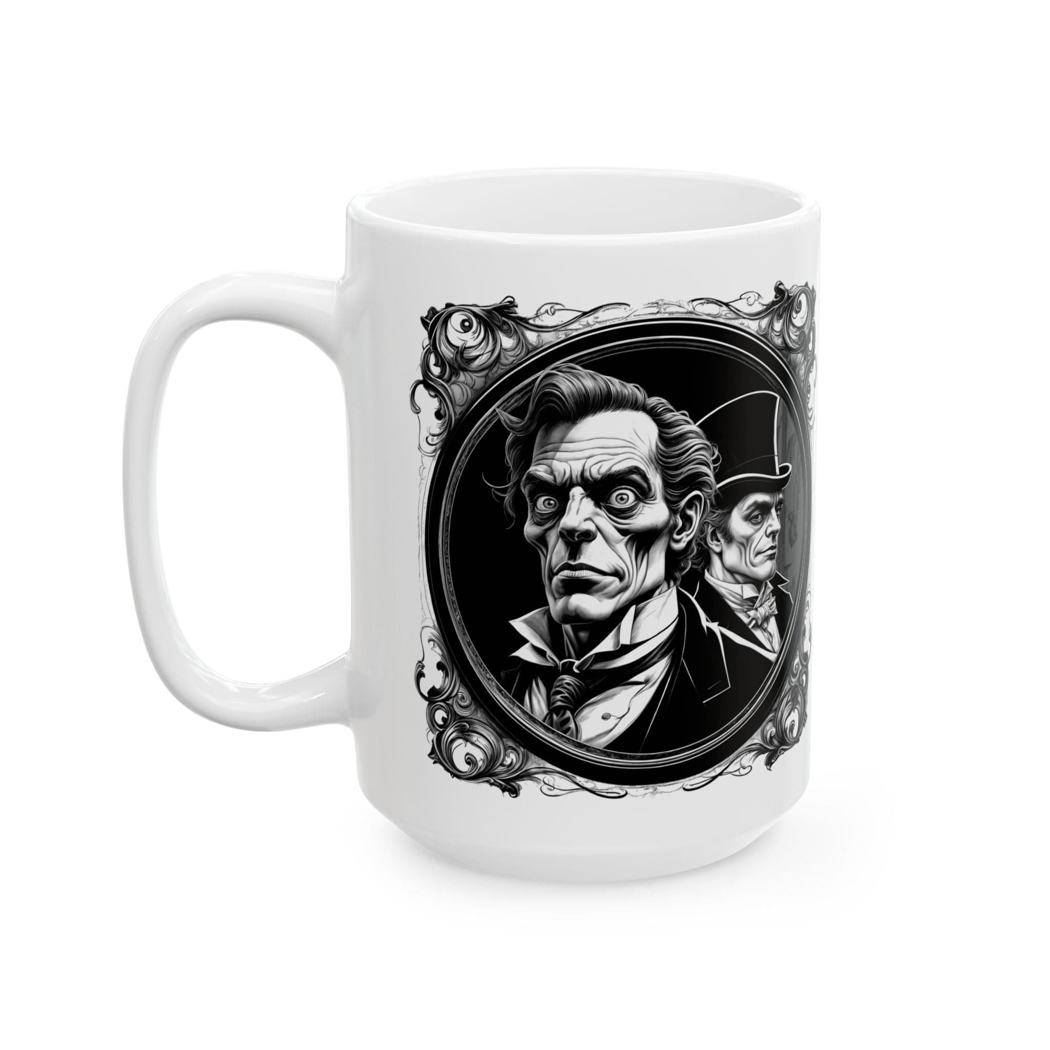 Printify Mug 15oz Mug - Dr. Jekyll and Mr. Hyde - Mysteries & Monsters Inspirational QR Code Quote Video