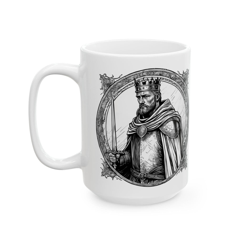 Printify Mug 15oz Mug - King Arthur - Heroes & Quests Motivational QR Code Quote Video