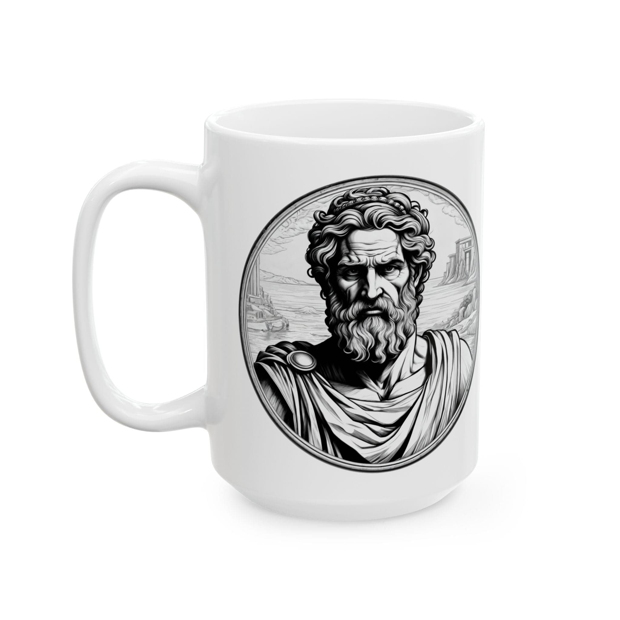 Printify Mug 15oz Mug - Odysseus - Heroes & Quests Motivational QR Code Quote Video