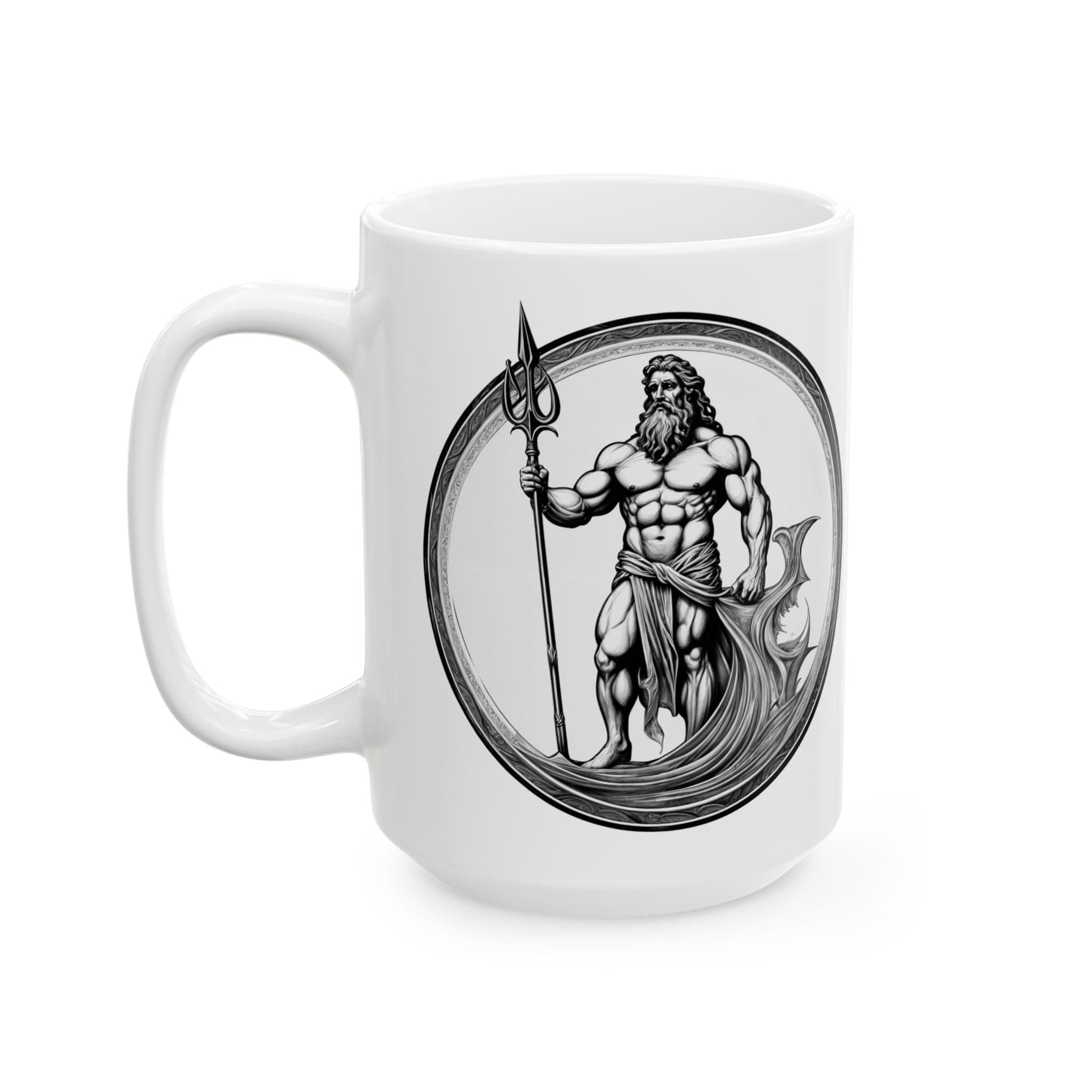 Printify Mug 15oz Mug - Poseidon - Heroes & Quests Motivational QR Code Quote Video