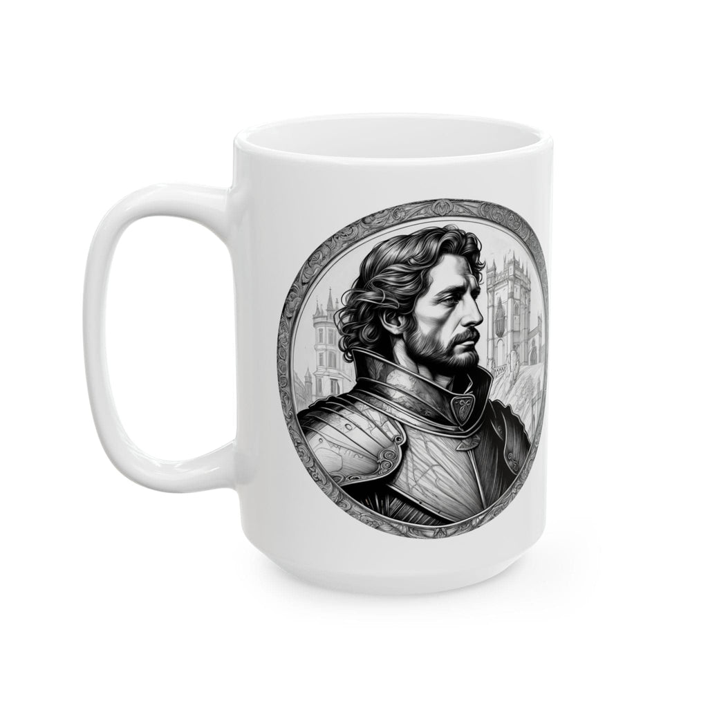 Printify Mug 15oz Mug - Sir Lancelot - Heroes & Quests Motivational QR Code Quote Video