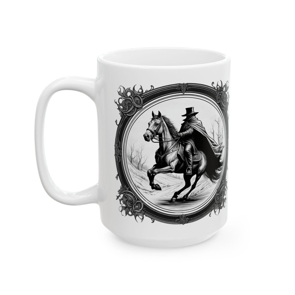 Printify Mug 15oz Mug - The Headless Horseman - Mysteries & Monsters Inspirational QR Code Quote Video