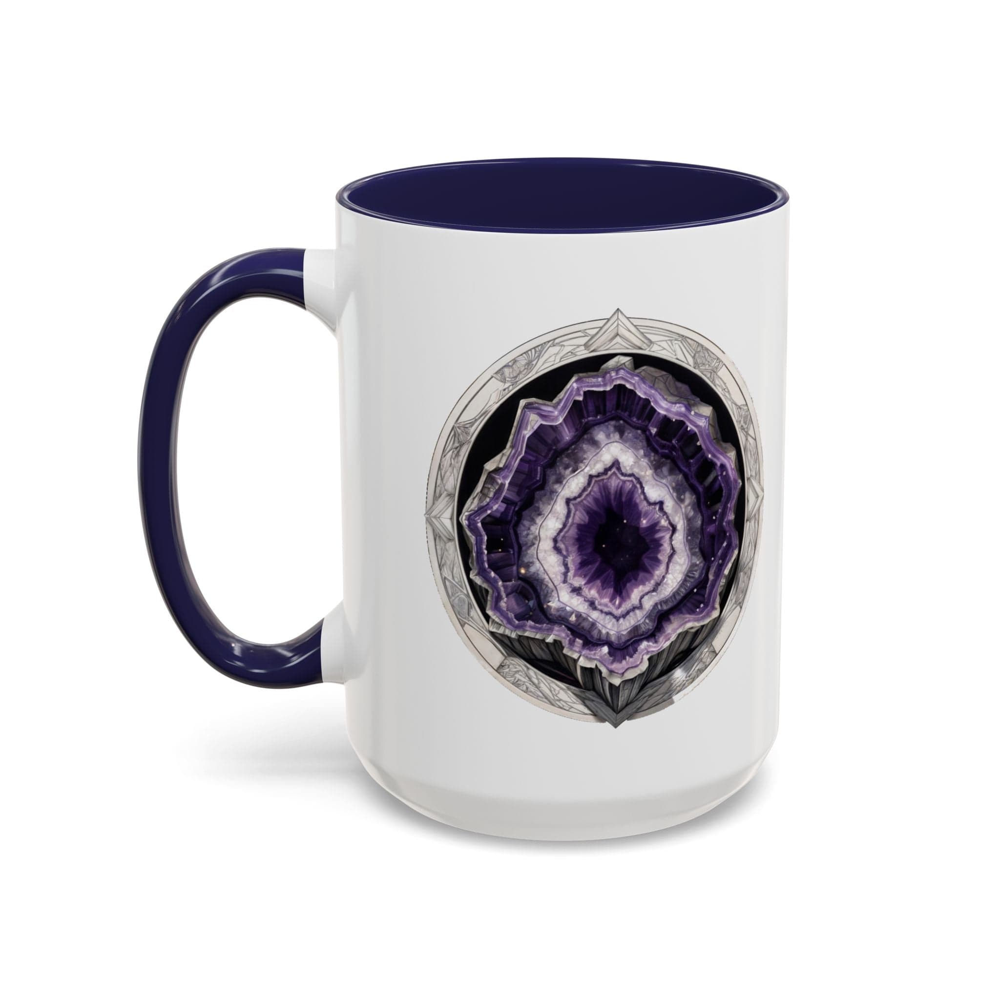 Printify Mug 15oz / Navy Amethyst Gemstone Coffee Mug with Inspirational Quote and QR Code Perfect Gift for Mindfulness Lovers and Crystal Spiritual Seekers